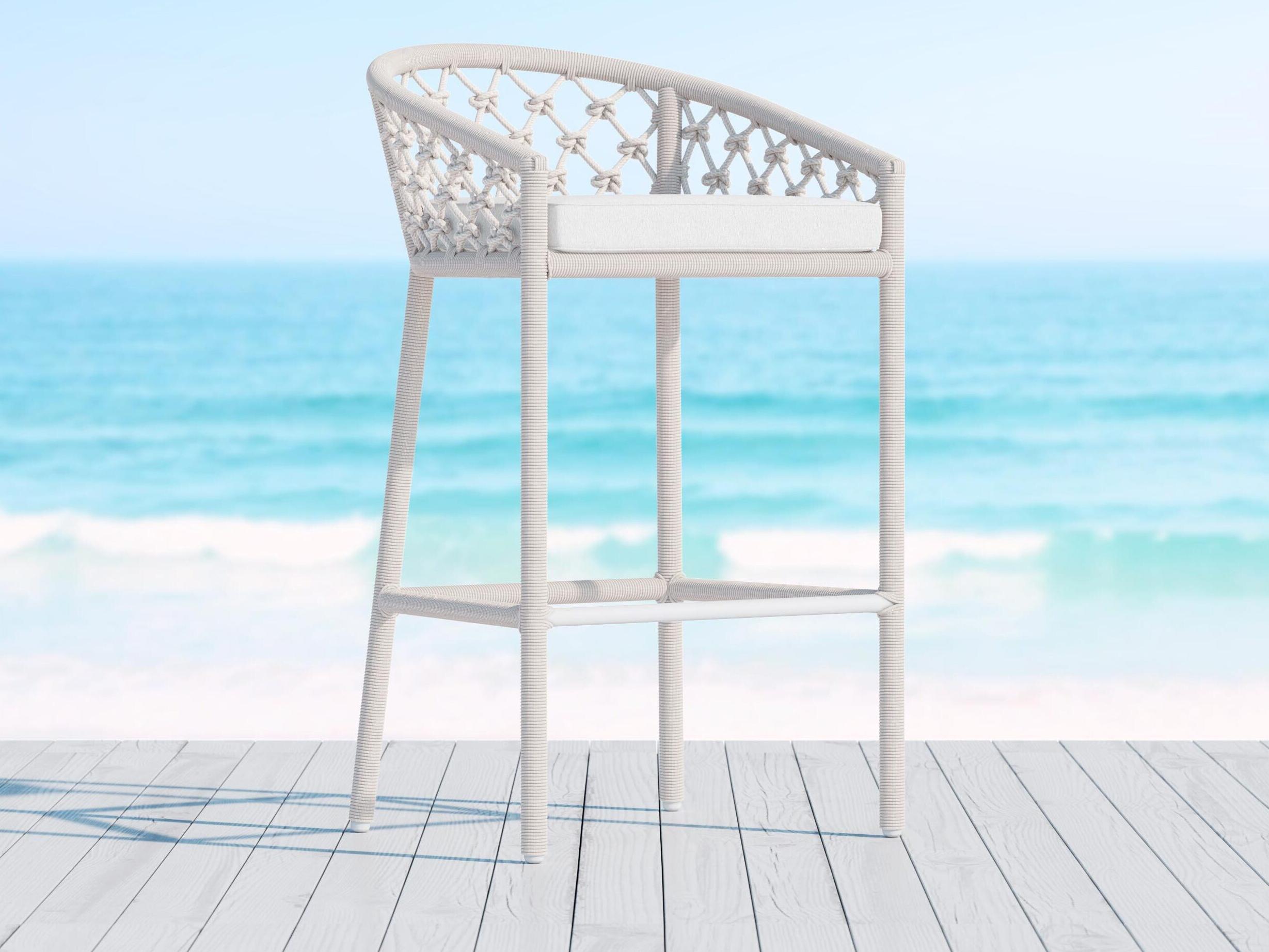 Azzurro Living Amelia Sand All-Weather Rope Outdoor Patio Bar Stool with Cloud Cushion
