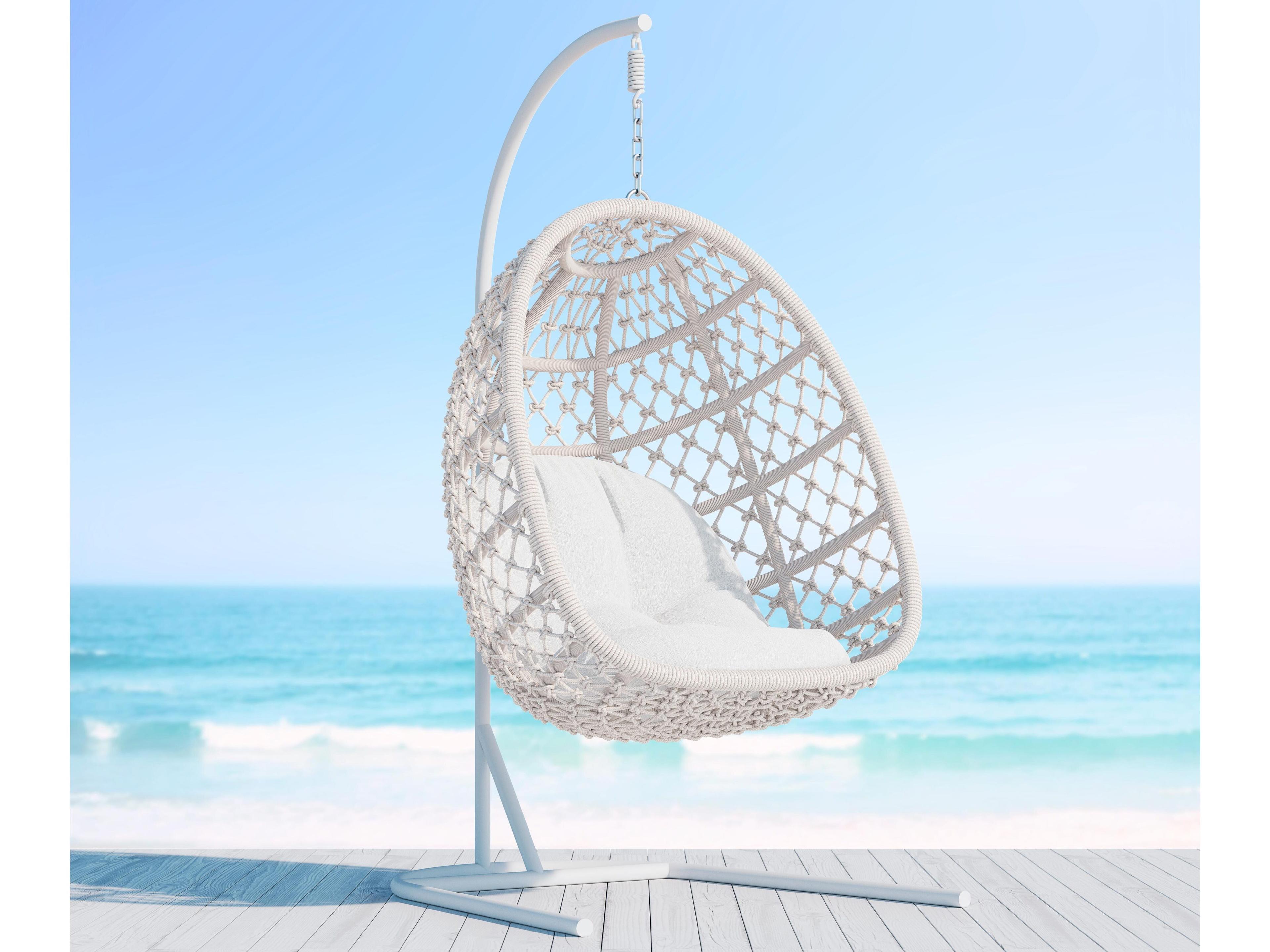 Azzurro Living Amelia Sand All-Weather Rope Hanging Chair with Cloud Cushion