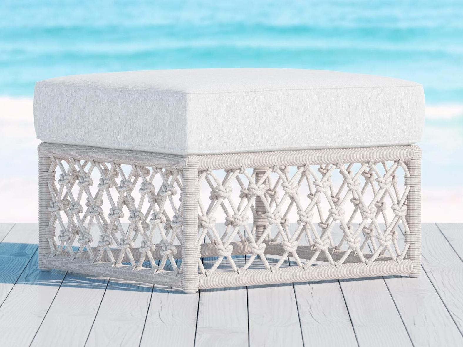 Azzurro Living Amelia Sand All-Weather Rope Patio Ottoman with Cloud Cushion