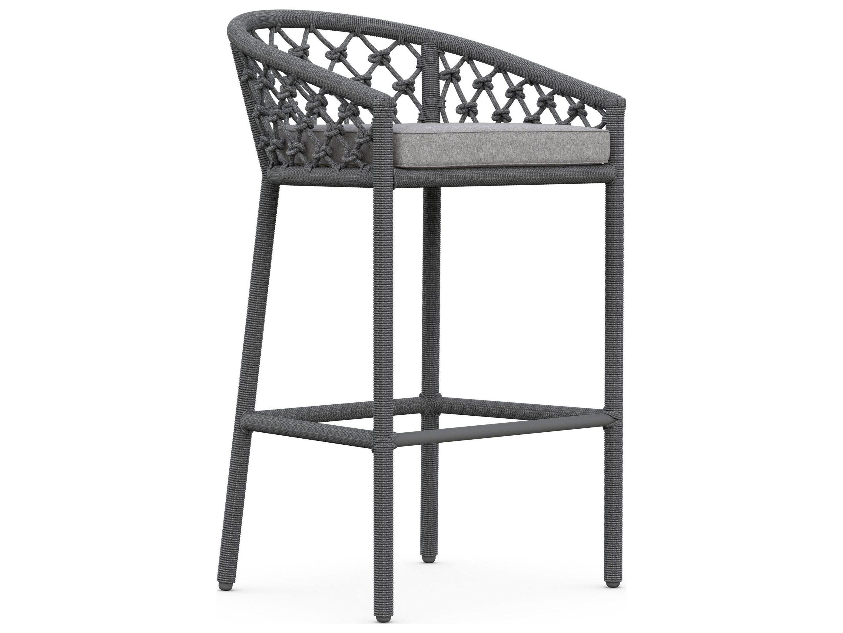 Azzurro Living Amelia Ash All-Weather Rope Patio Bar Stool with Fog Cushion