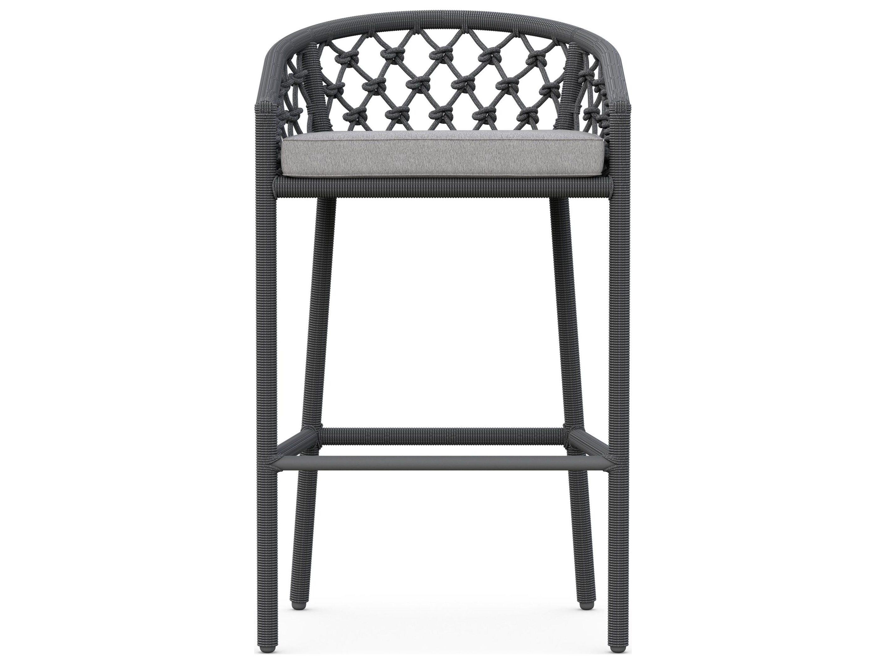Azzurro Living Amelia Ash All-Weather Rope Patio Bar Stool with Fog Cushion