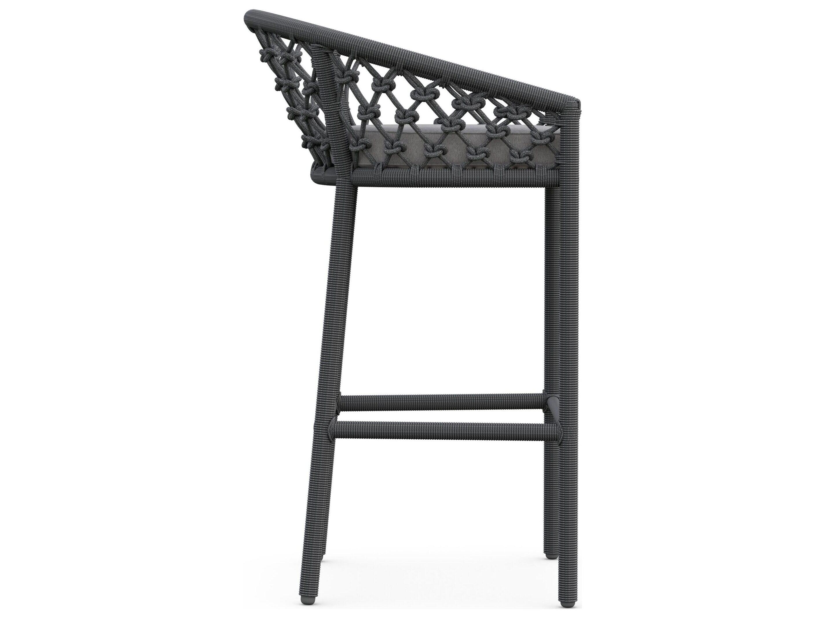 Azzurro Living Amelia Ash All-Weather Rope Patio Bar Stool with Fog Cushion