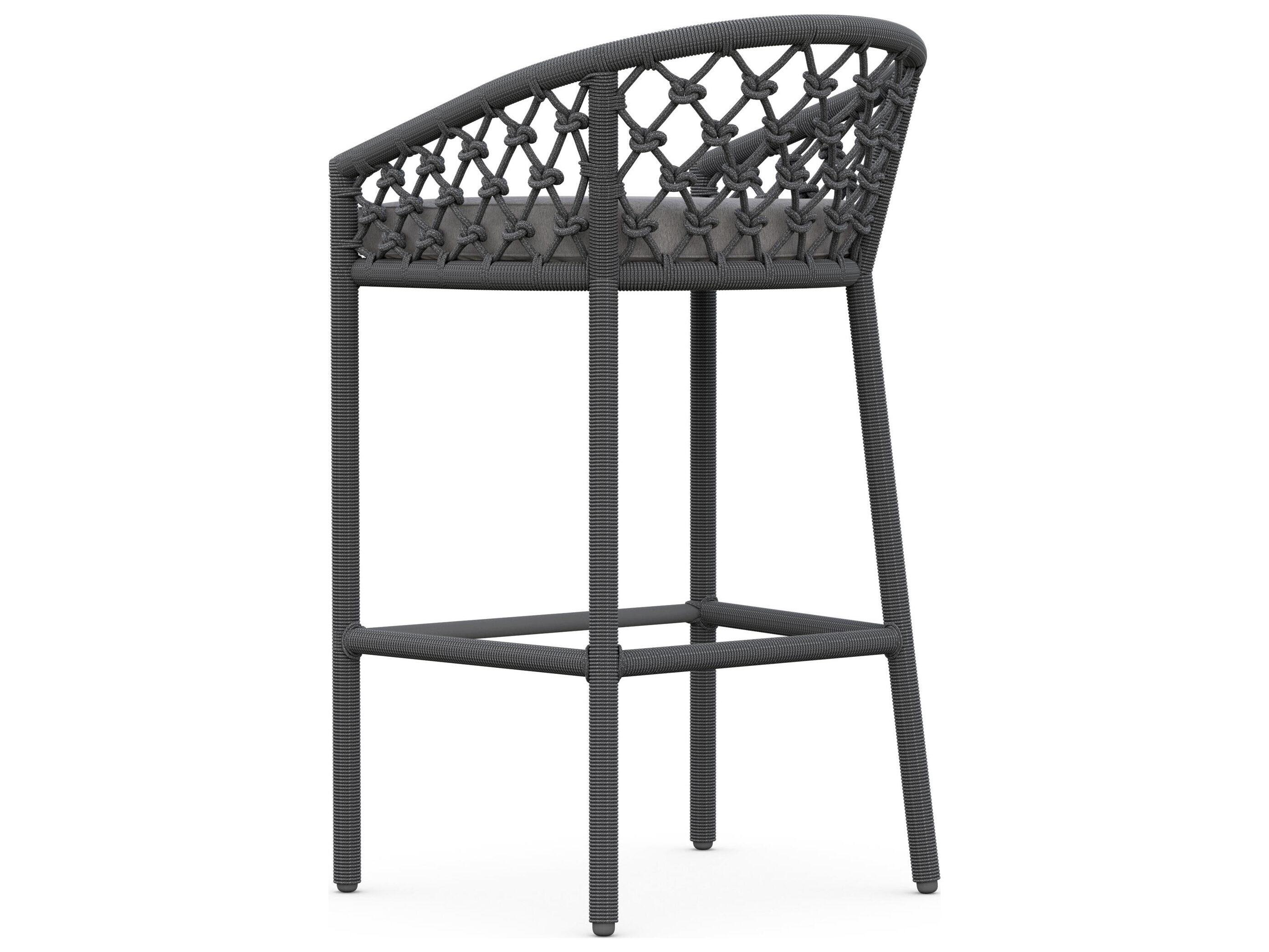 Azzurro Living Amelia Ash All-Weather Rope Patio Bar Stool with Fog Cushion