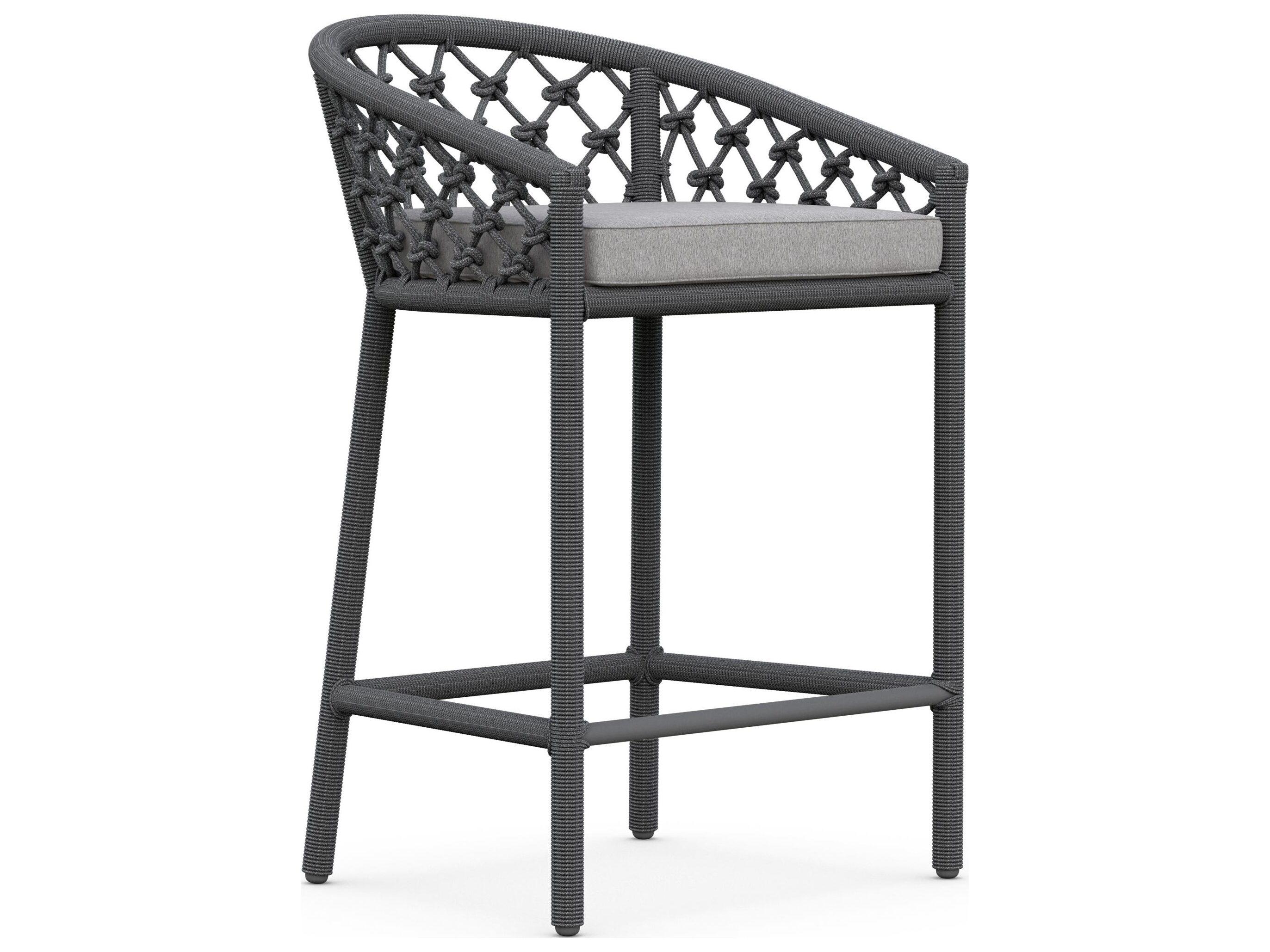 Azzurro Living Amelia Ash All-Weather Rope Outdoor Counter Stool with Fog Cushion