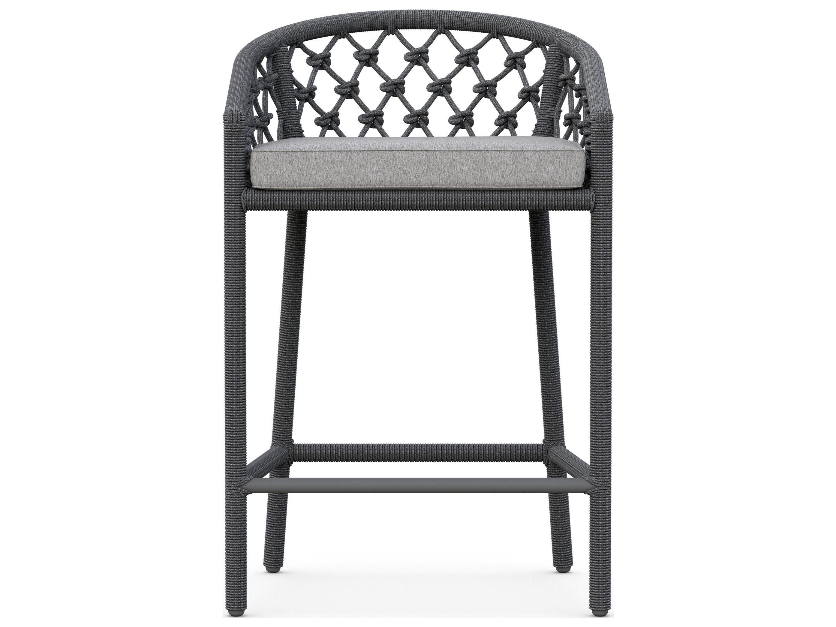 Azzurro Living Amelia Ash All-Weather Rope Outdoor Counter Stool with Fog Cushion