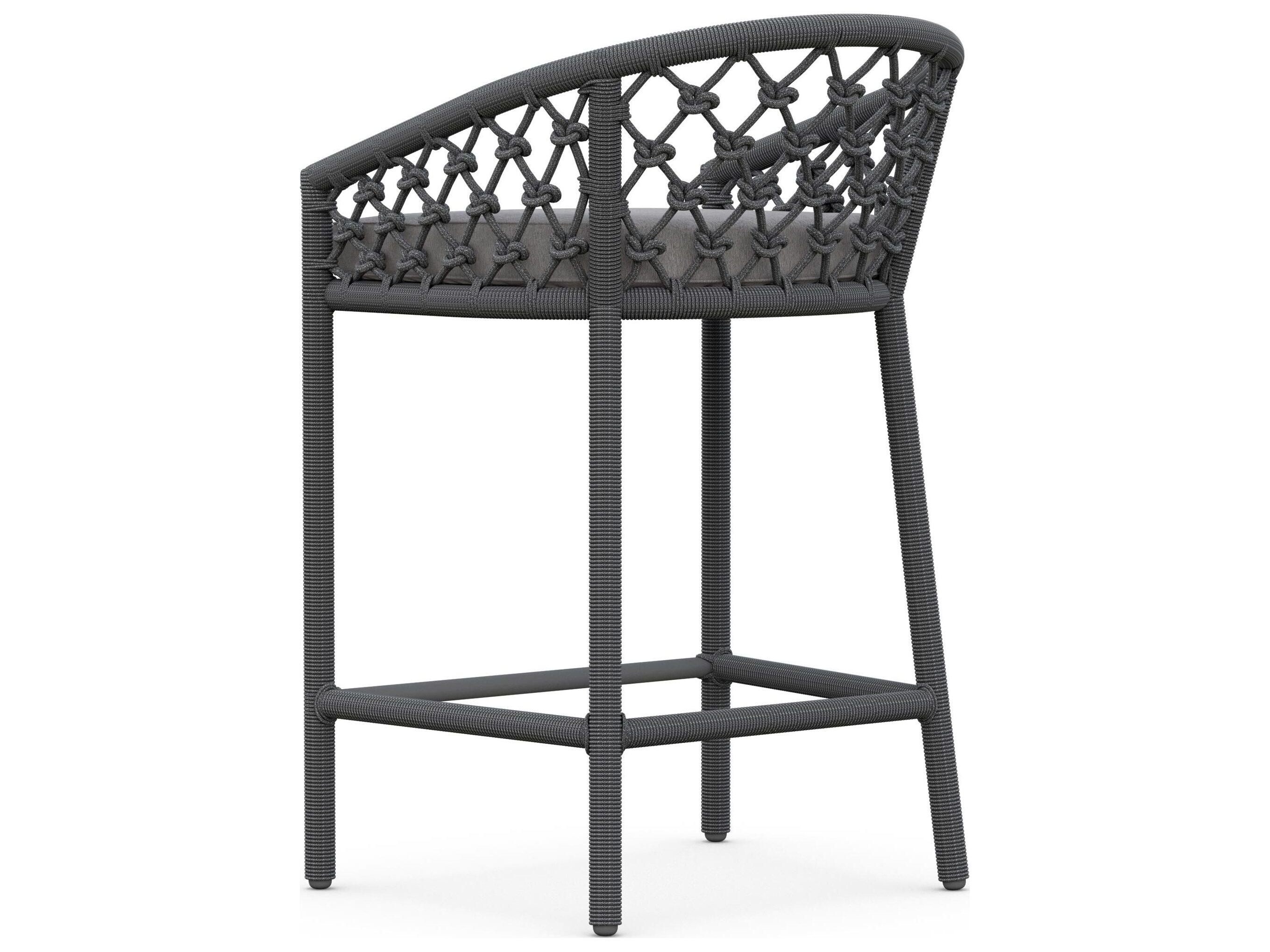 Azzurro Living Amelia Ash All-Weather Rope Outdoor Counter Stool with Fog Cushion
