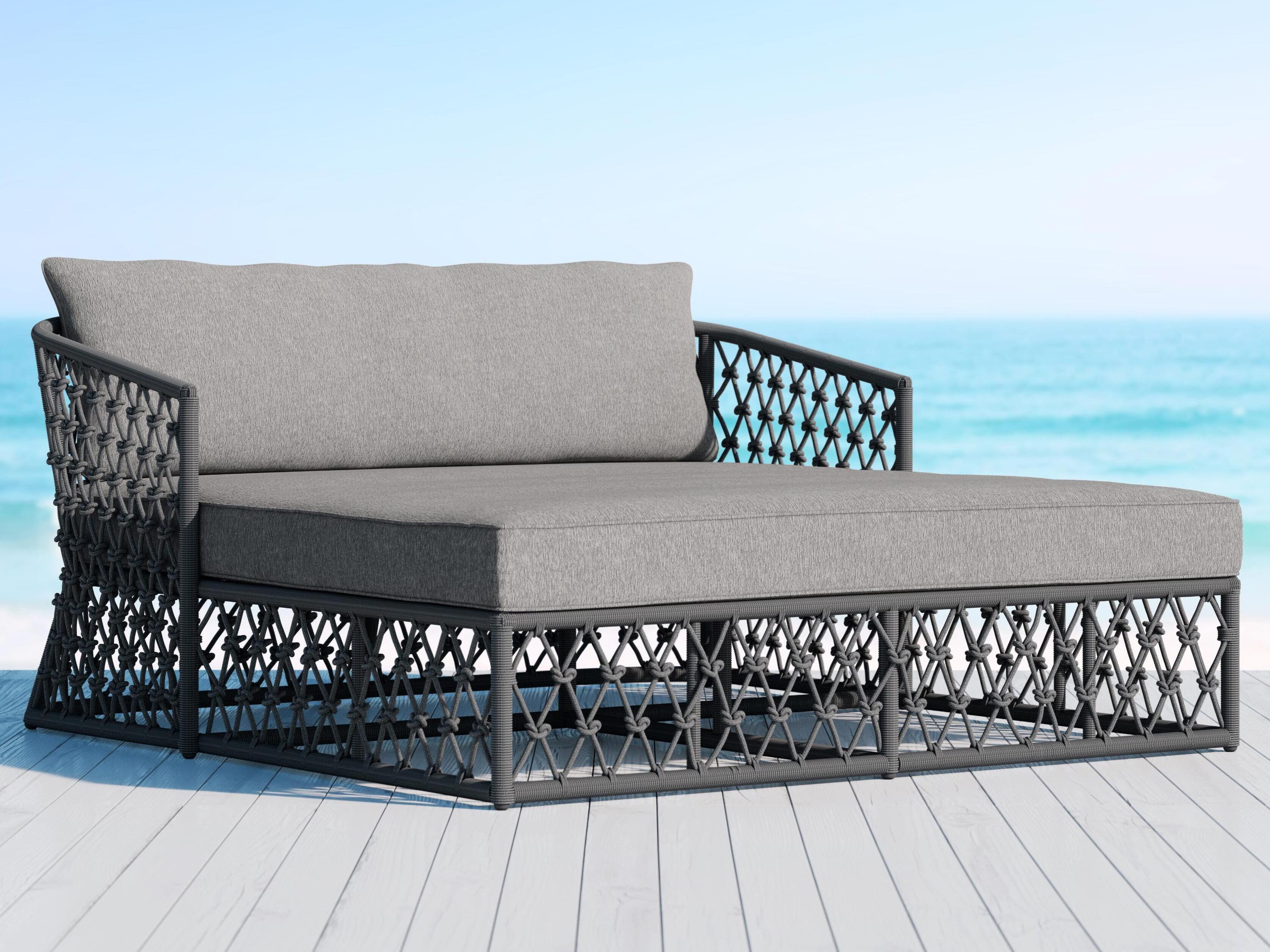 Azzurro Living Amelia Ash All-Weather Rope Day Bed with Fog Cushion