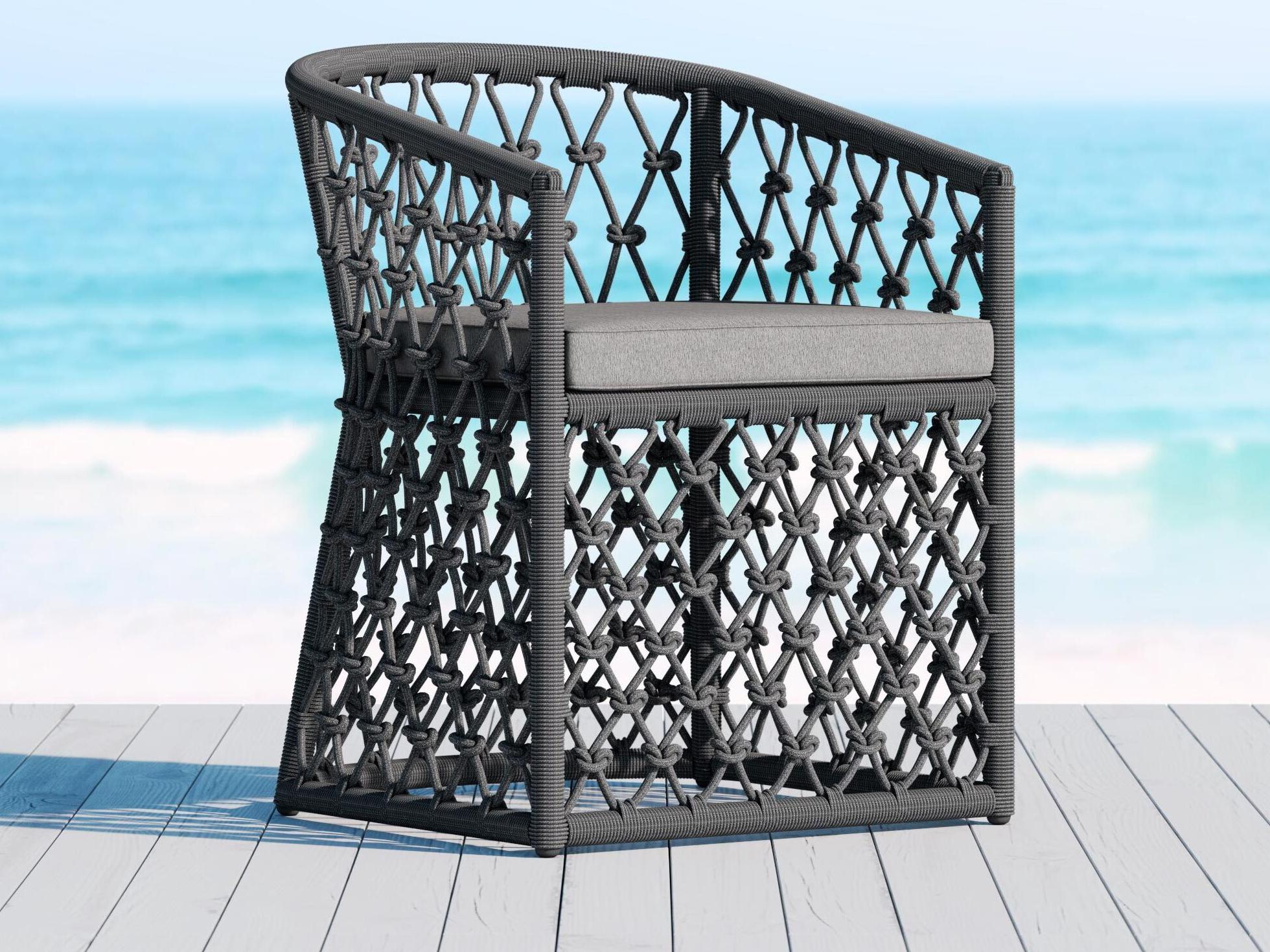 Azzurro Living Amelia Ash All-Weather Rope Outdoor Dining Arm Chair with Fog Cushion