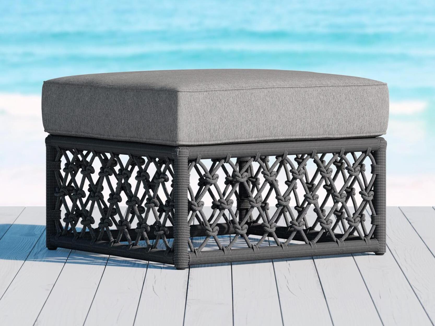 Azzurro Living Amelia Ash All-Weather Rope Outdoor Ottoman with Fog Cushion