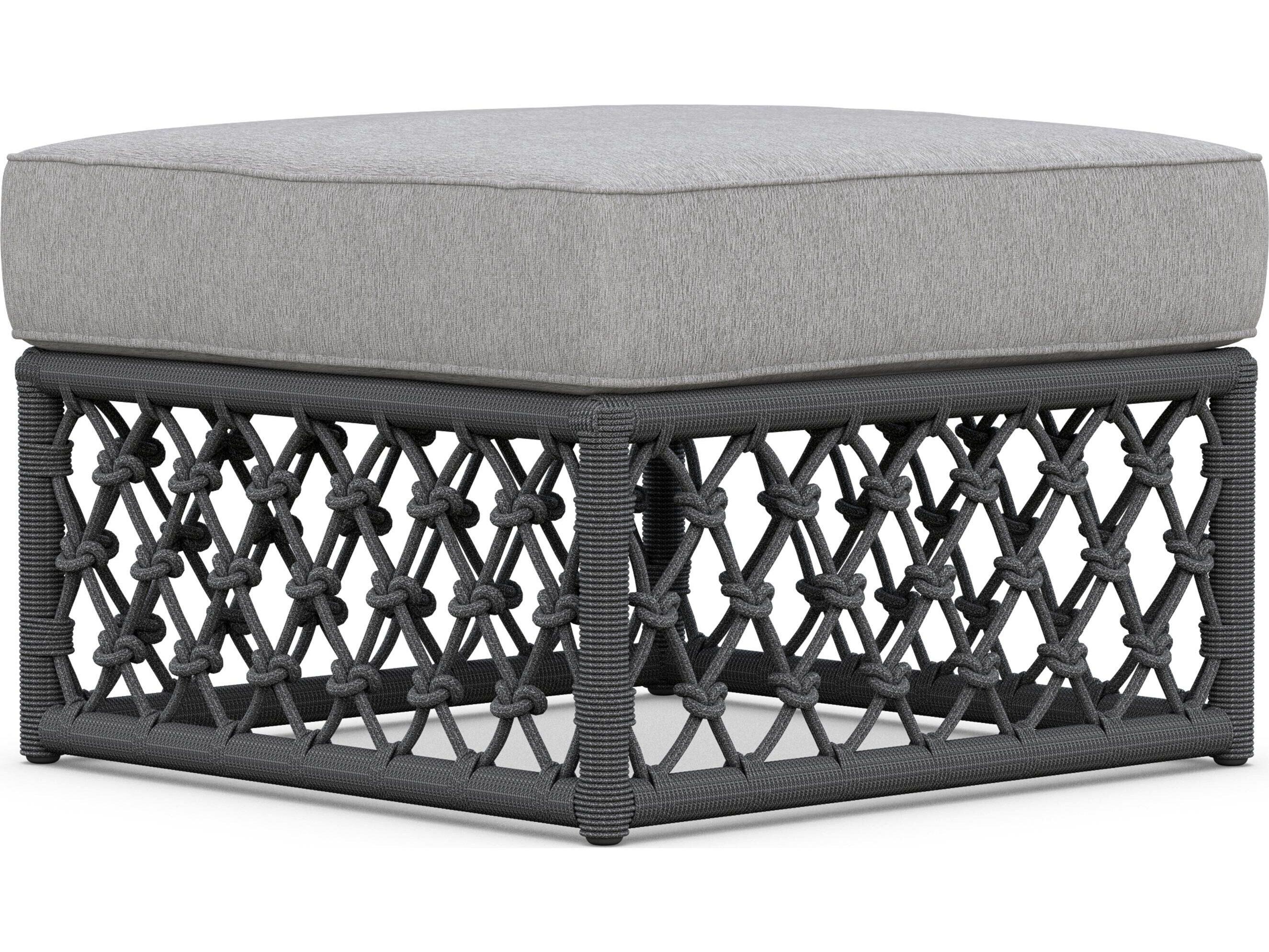 Azzurro Living Amelia Ash All-Weather Rope Outdoor Ottoman with Fog Cushion