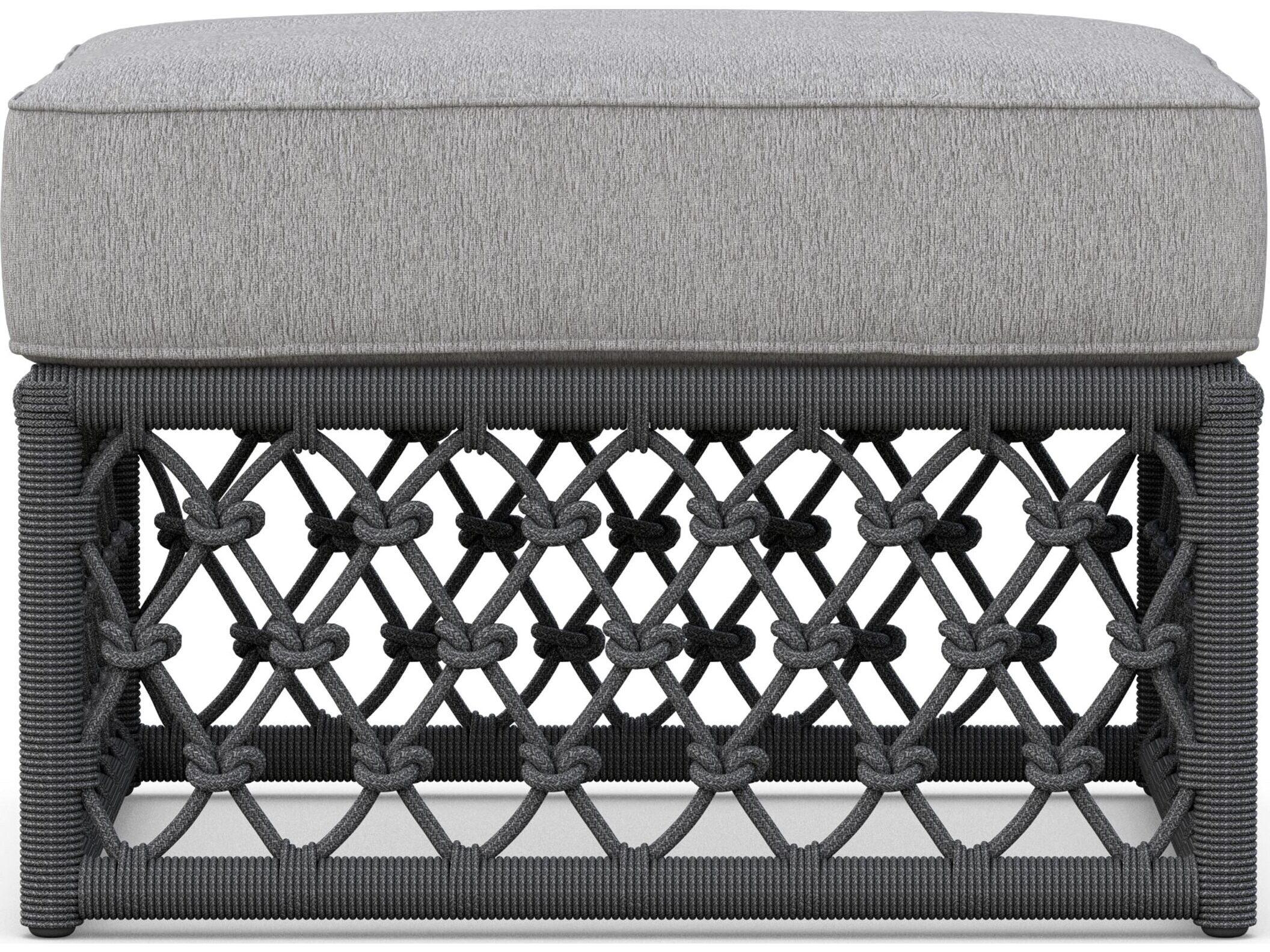 Azzurro Living Amelia Ash All-Weather Rope Outdoor Ottoman with Fog Cushion