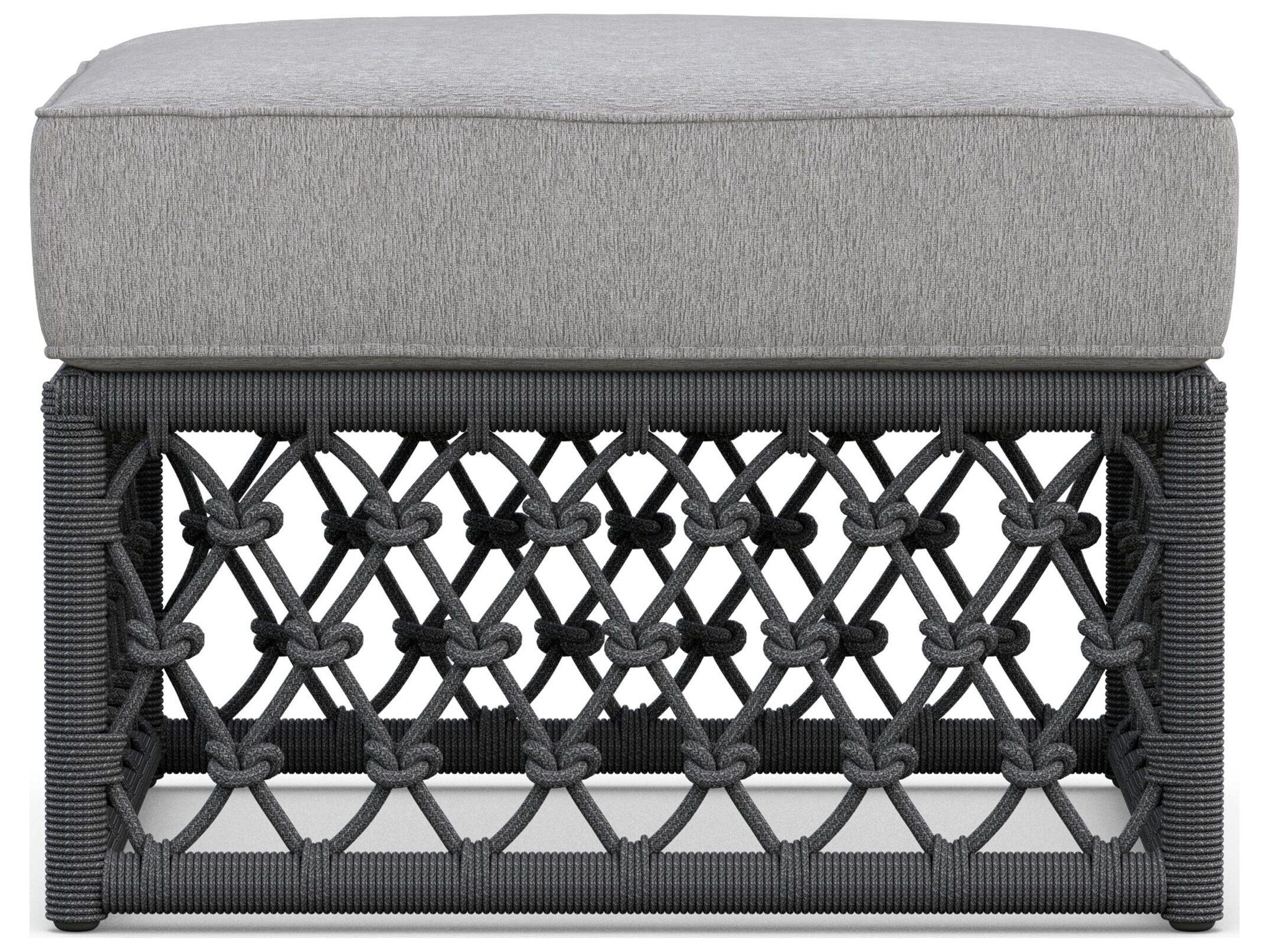 Azzurro Living Amelia Ash All-Weather Rope Outdoor Ottoman with Fog Cushion