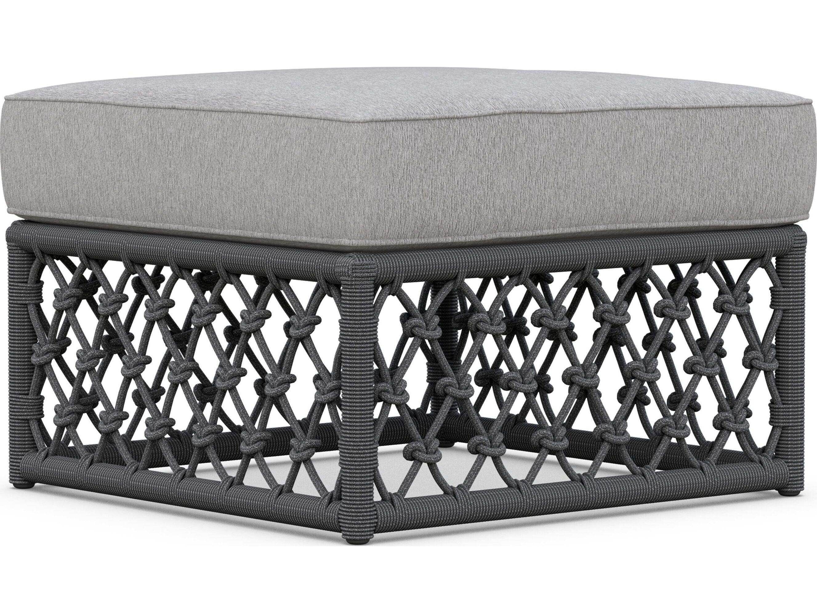 Azzurro Living Amelia Ash All-Weather Rope Outdoor Ottoman with Fog Cushion