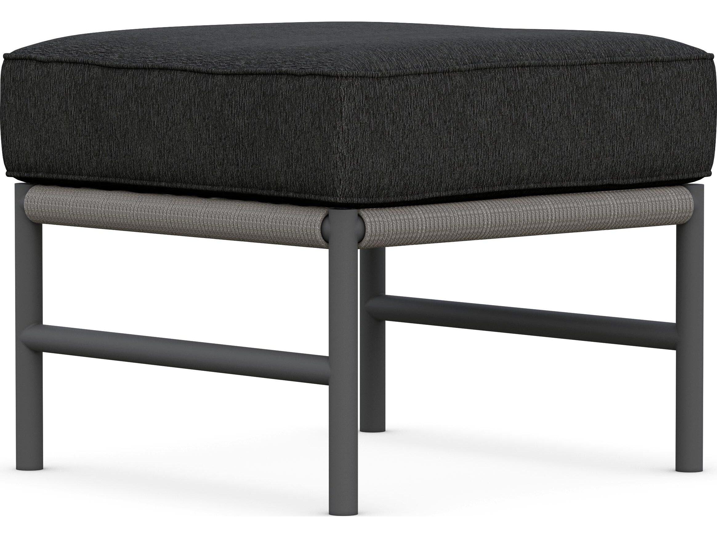 Azzurro Living Avalon Lava Gray All-Weather Rope Outdoor Patio Ottoman with Midnight Cushion