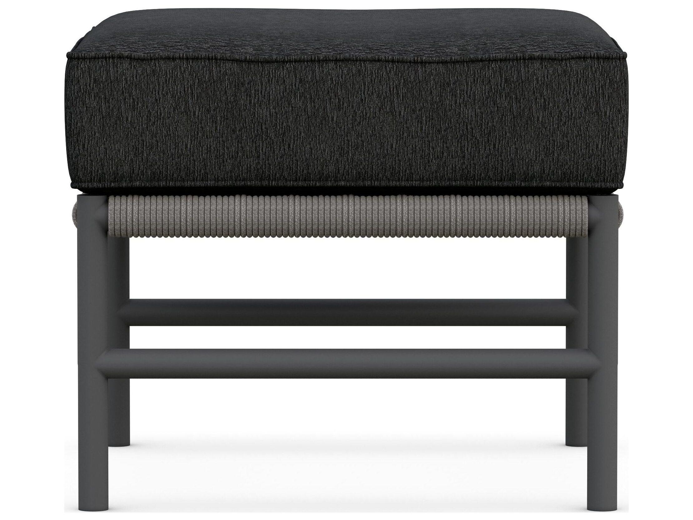 Azzurro Living Avalon Lava Gray All-Weather Rope Outdoor Patio Ottoman with Midnight Cushion