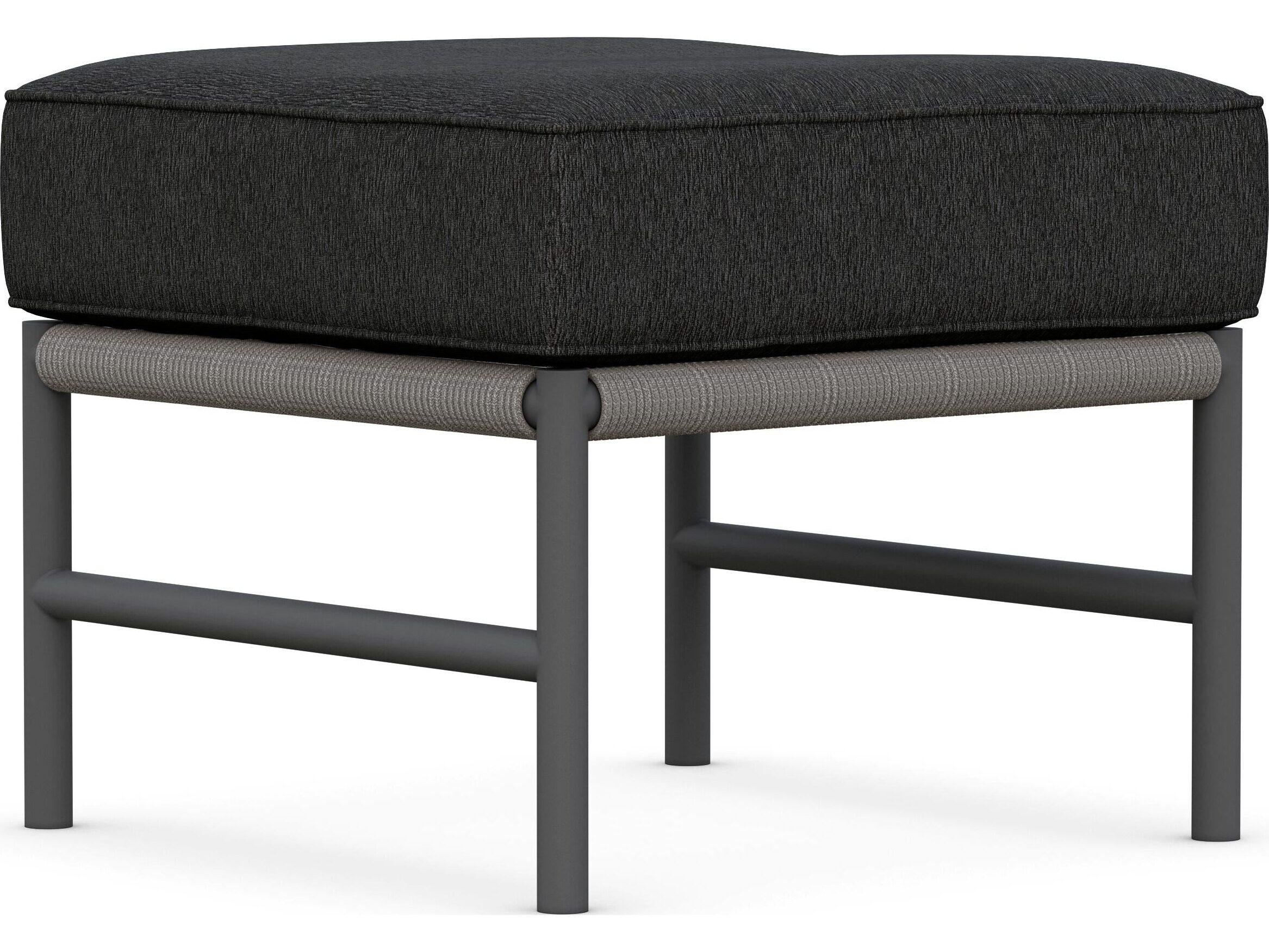 Azzurro Living Avalon Lava Gray All-Weather Rope Outdoor Patio Ottoman with Midnight Cushion