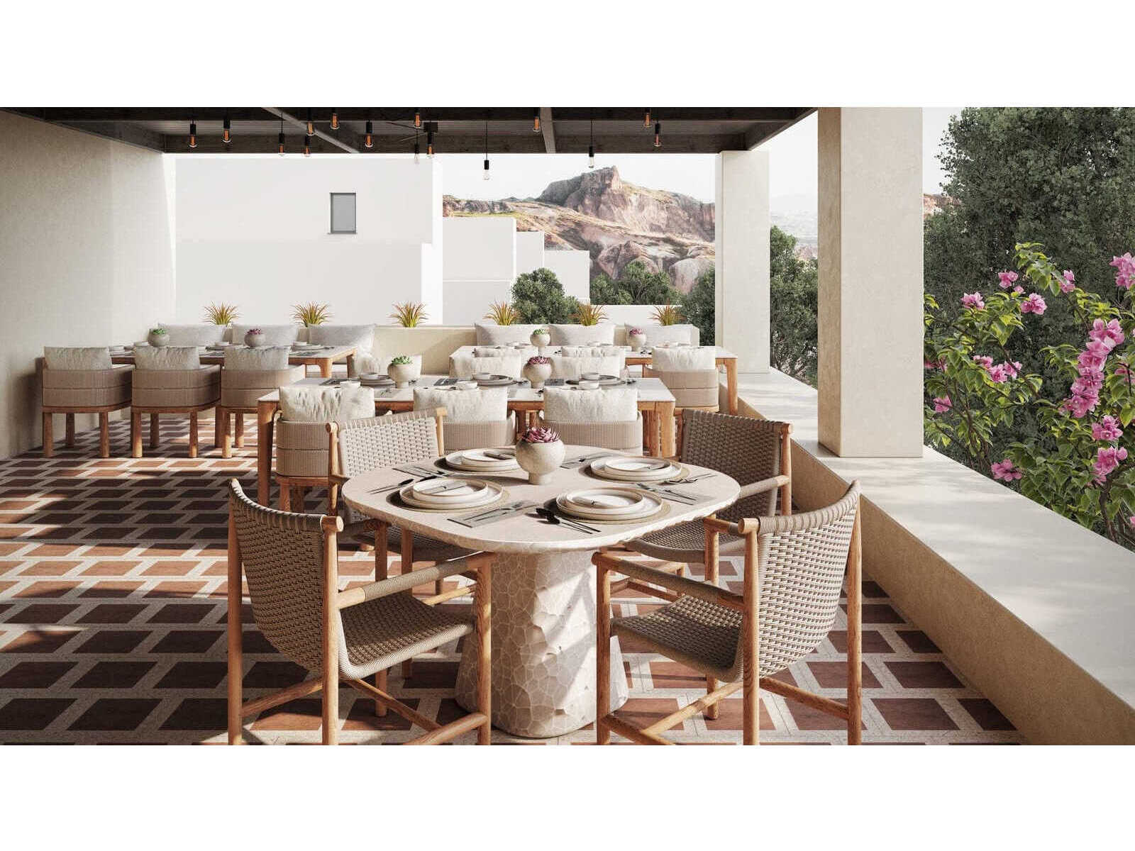 Azzurro Living Biscayne Natural Teak Wicker Cushion Dining Chair Set of 2