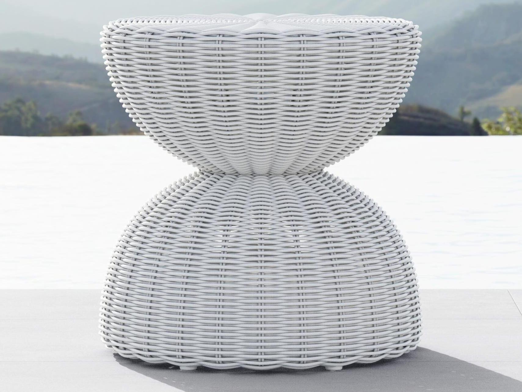 Azzurro Living Cabo Beach White Wicker Round Outdoor Patio End Table