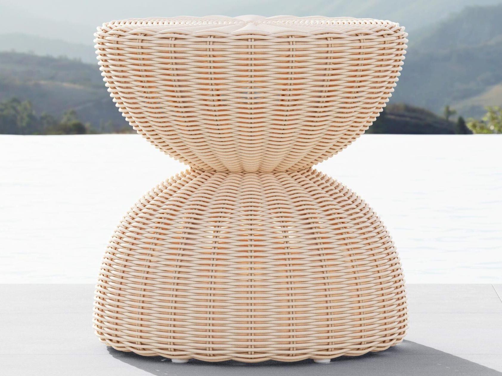 Azzurro Living Cabo Almond Wicker Round Patio Side Table