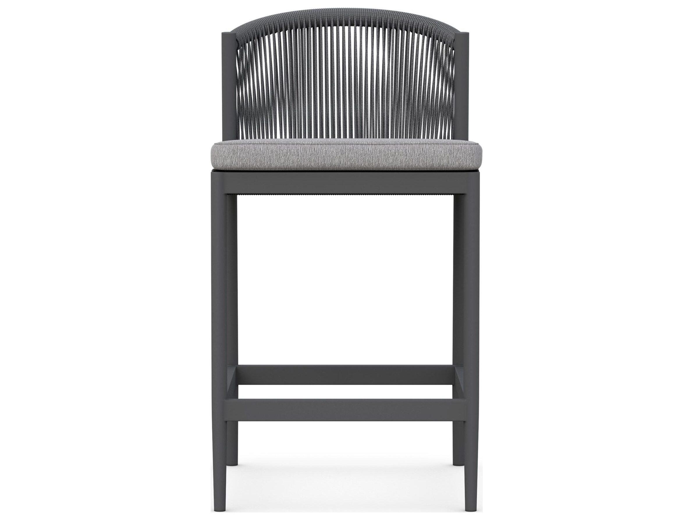 Azzurro Living Catalina Ash All-Weather Rope Patio Counter Stool with Fog Cushion