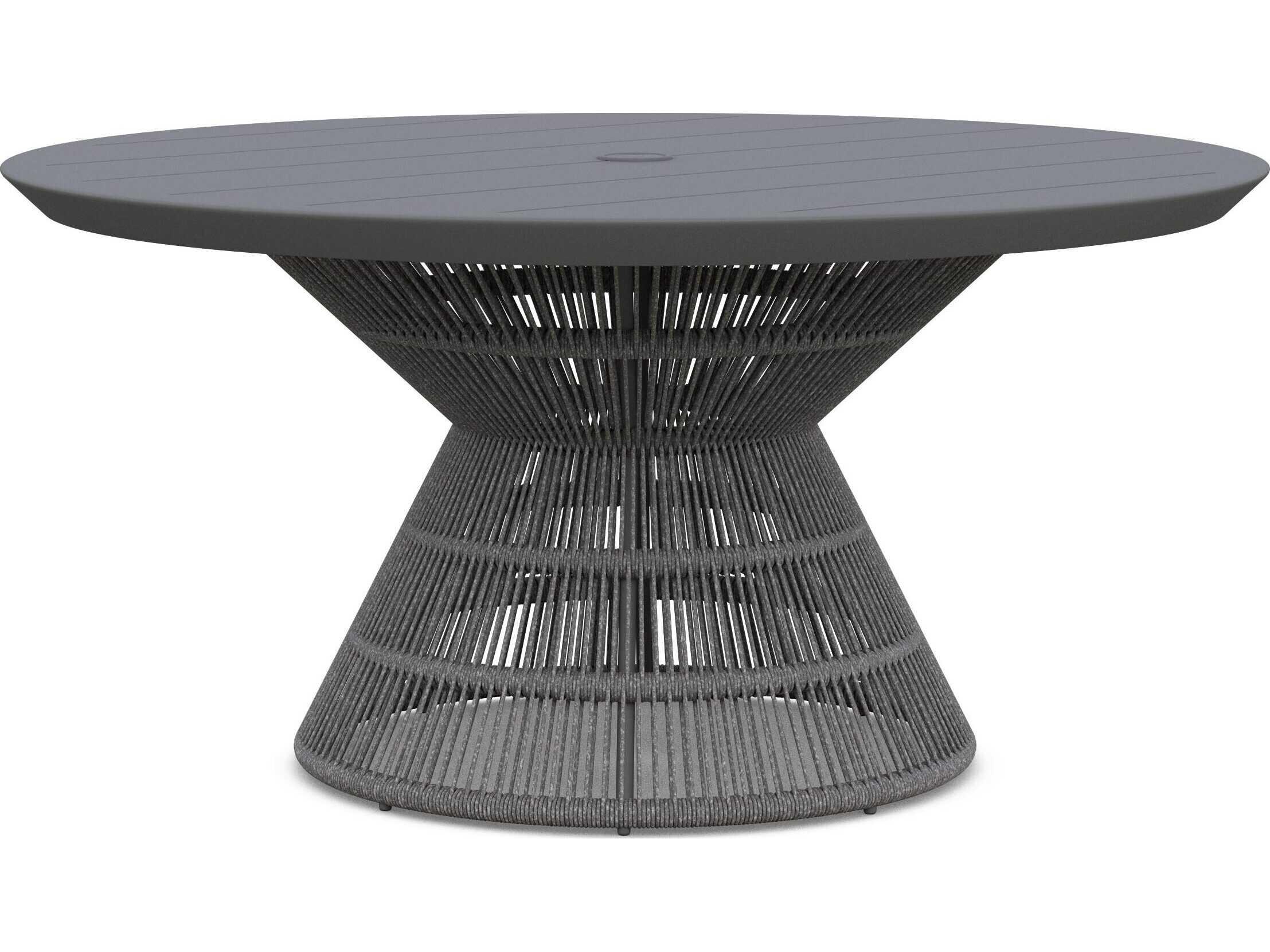 Azzurro Living Captiva Matte Charcoal Aluminum Rope Round Umbrella Hole Dining Table