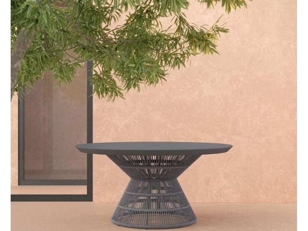 Azzurro Living Captiva Matte Charcoal Aluminum Rope Round Umbrella Hole Dining Table