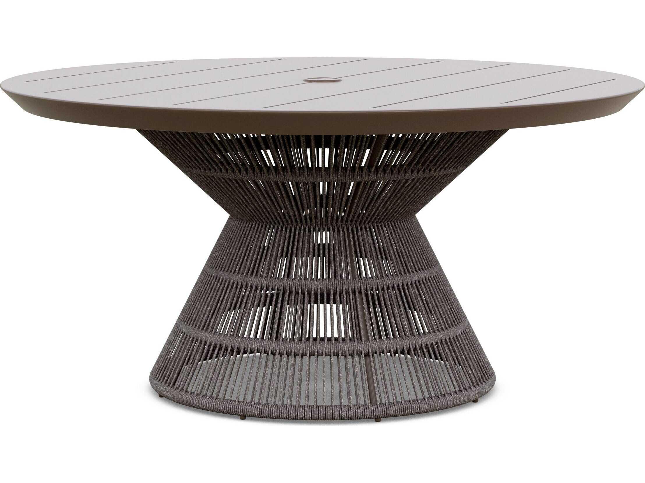 Azzurro Living Captiva Matte Bronze Aluminum Rope Round Umbrella Hole Dining Table