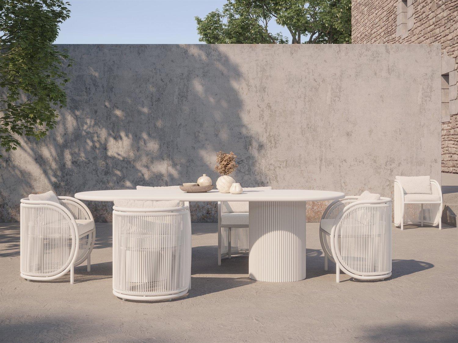 Azzurro Living Kamari White Mist All-Weather Rope Outdoor Dining Set with Cloud Cushion