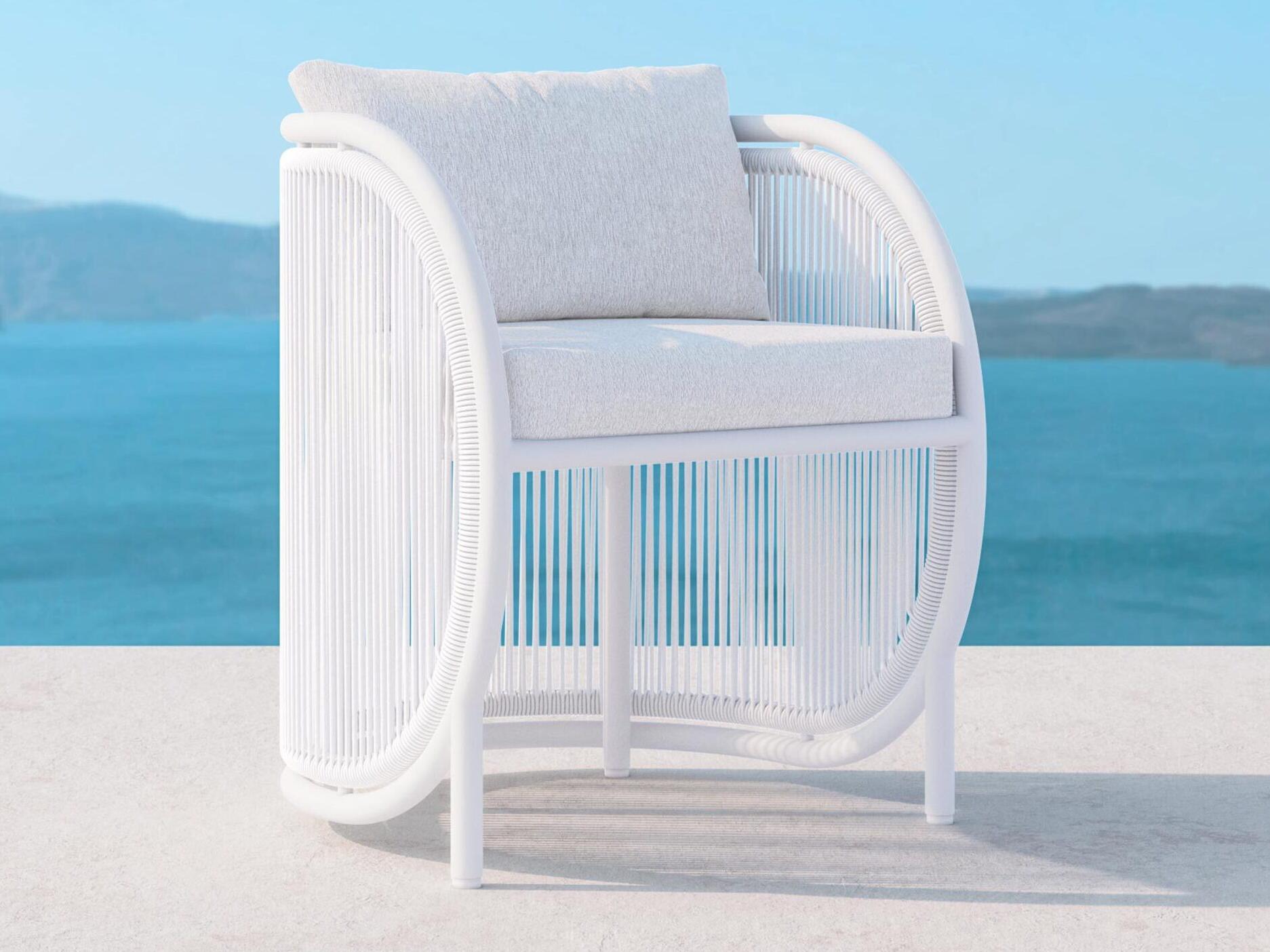 Azzurro Living Kamari White Mist All-Weather Rope Outdoor Dining Arm Chair with Cloud Cushion