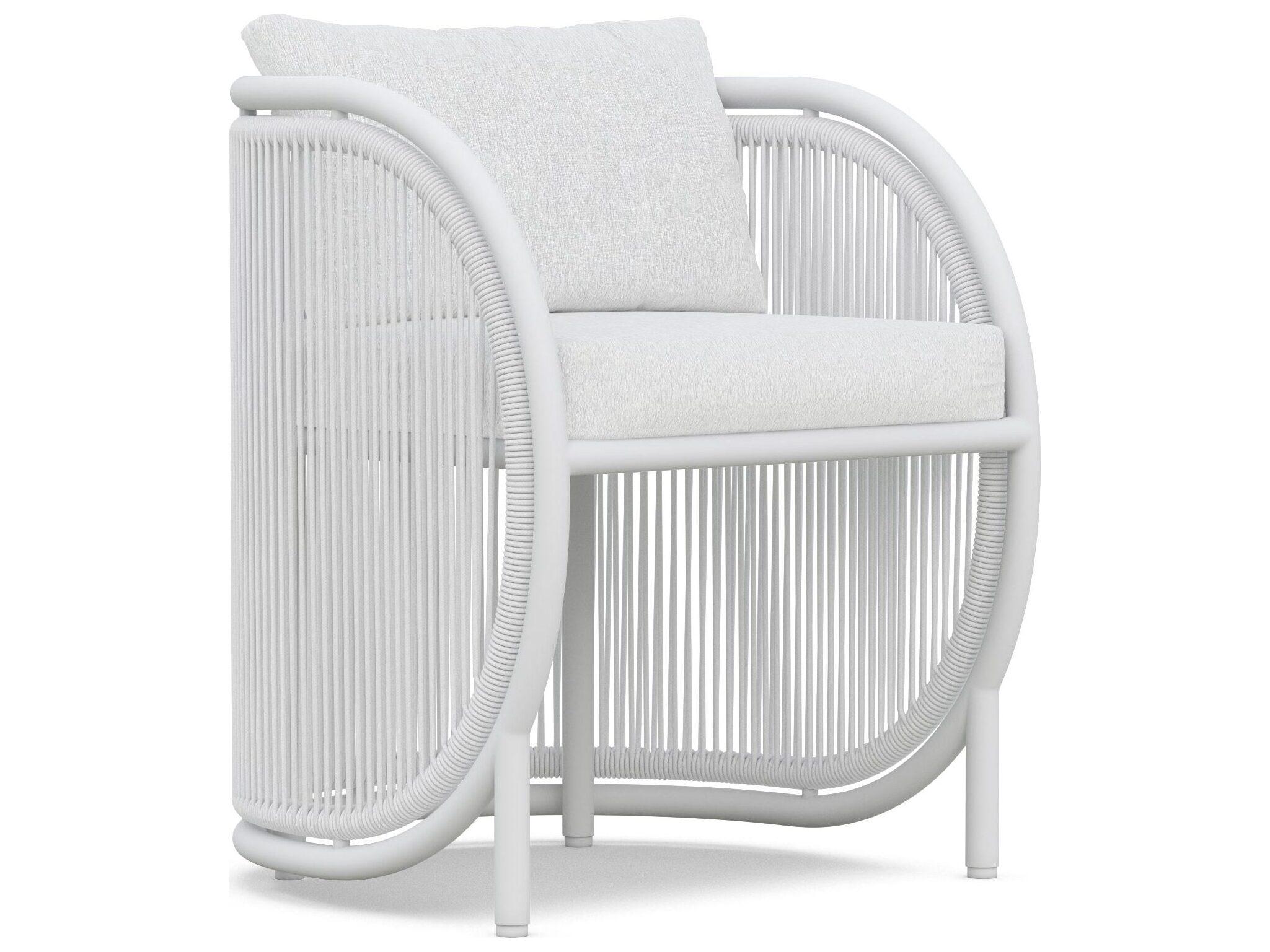 Azzurro Living Kamari White Mist All-Weather Rope Outdoor Dining Arm Chair with Cloud Cushion