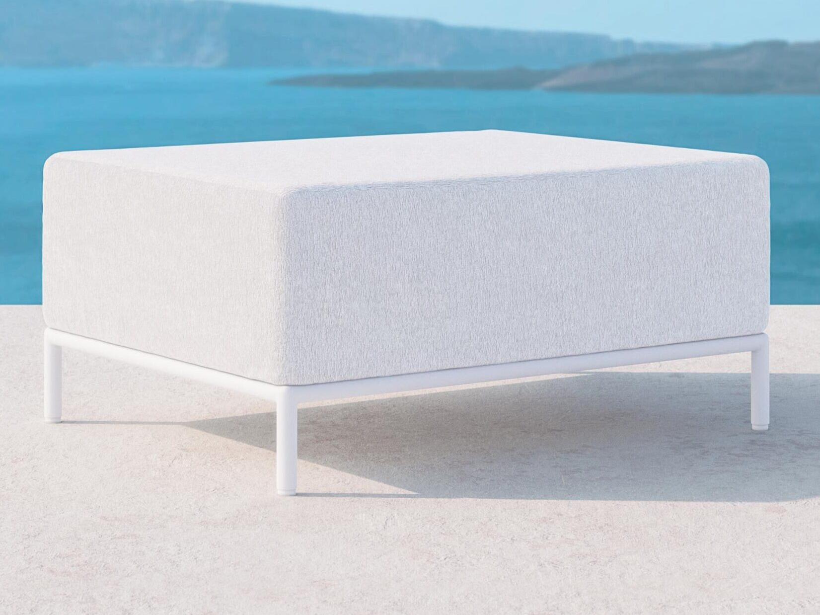 Azzurro Living Kamari White Mist All-Weather Rope Outdoor Patio Ottoman with Cloud Cushion
