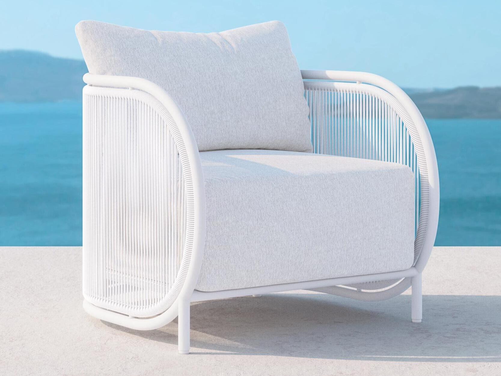 Azzurro Living Kamari White Mist All-Weather Rope Patio Lounge Chair with Cloud Cushion