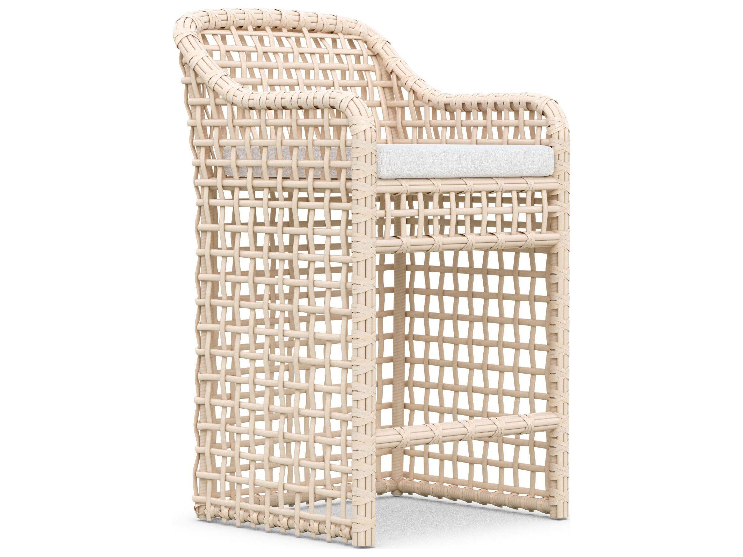 Azzurro Living Kiawah Almond All-Weather Wicker Outdoor Bar Stool with Cloud Cushion