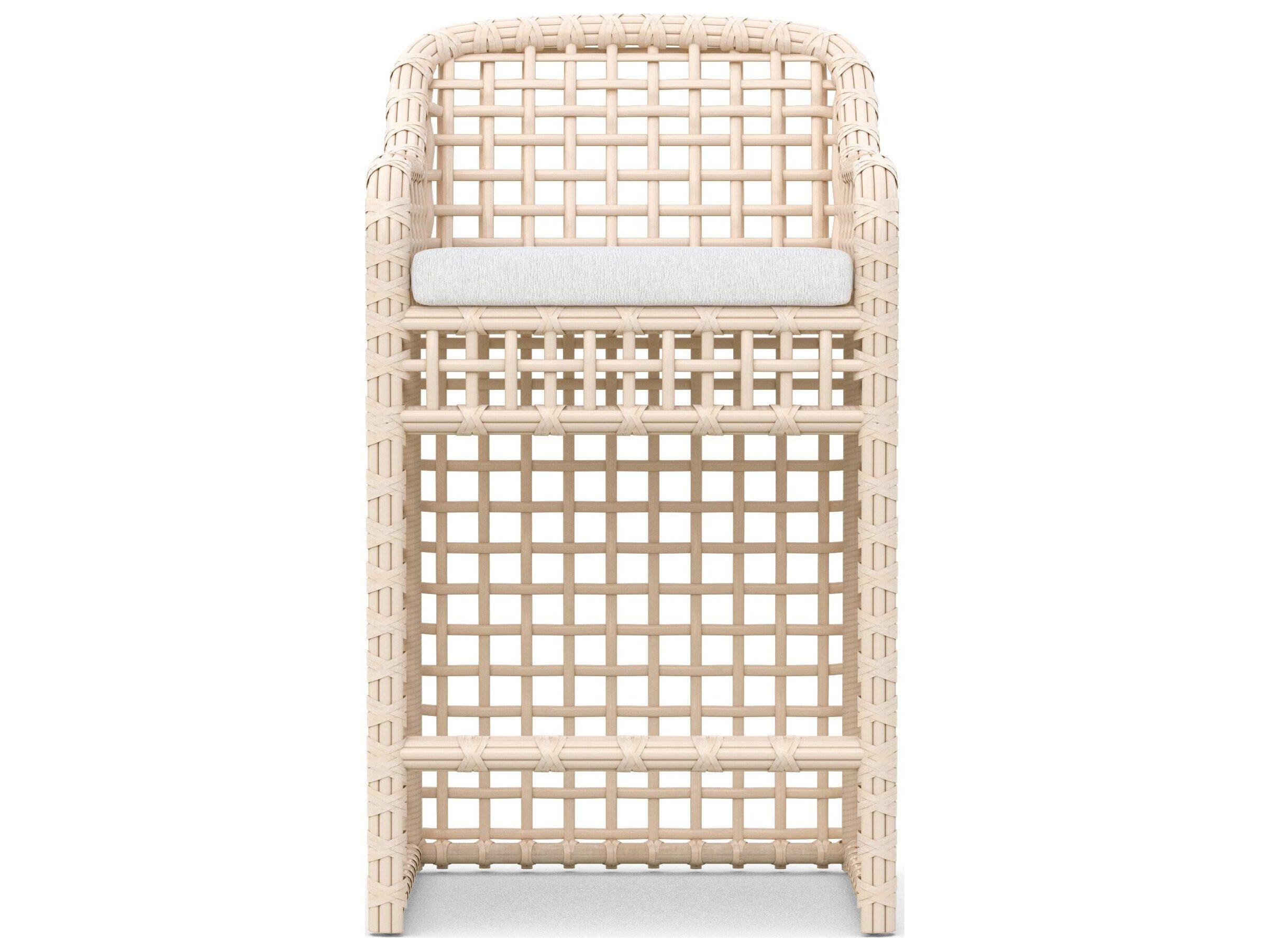 Azzurro Living Kiawah Almond All-Weather Wicker Outdoor Bar Stool with Cloud Cushion
