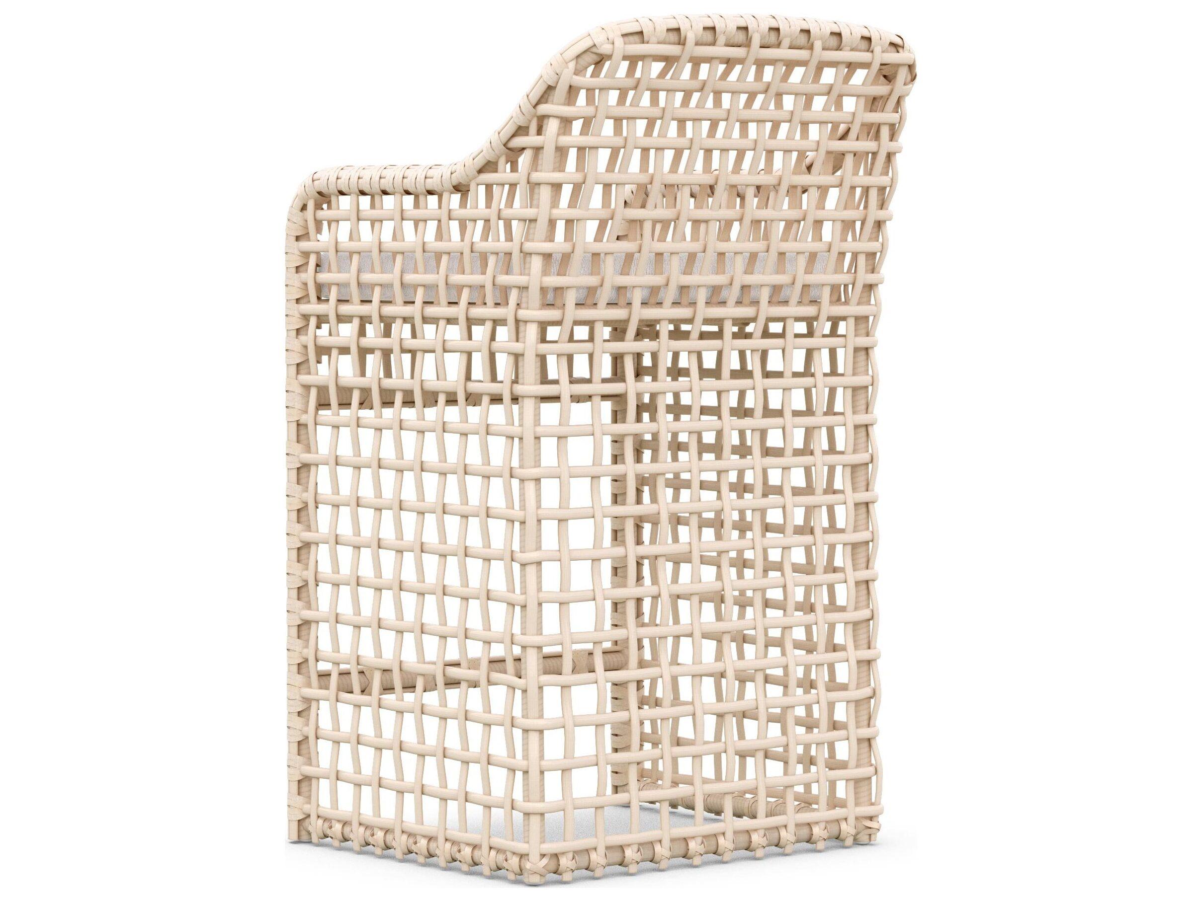 Azzurro Living Kiawah Almond All-Weather Wicker Outdoor Bar Stool with Cloud Cushion