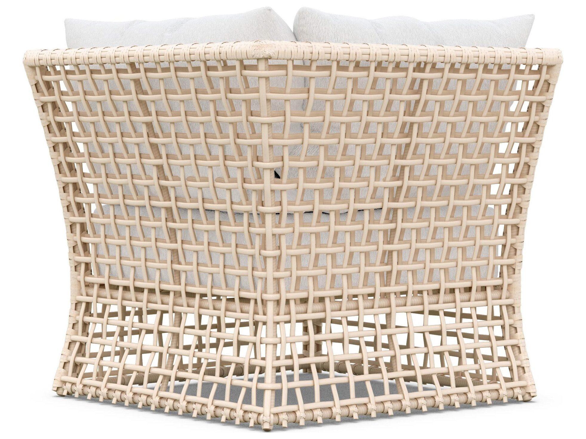 Azzurro Living Kiawah Almond All-Weather Wicker Corner Outdoor Patio Lounge Chair with Cloud Cushion