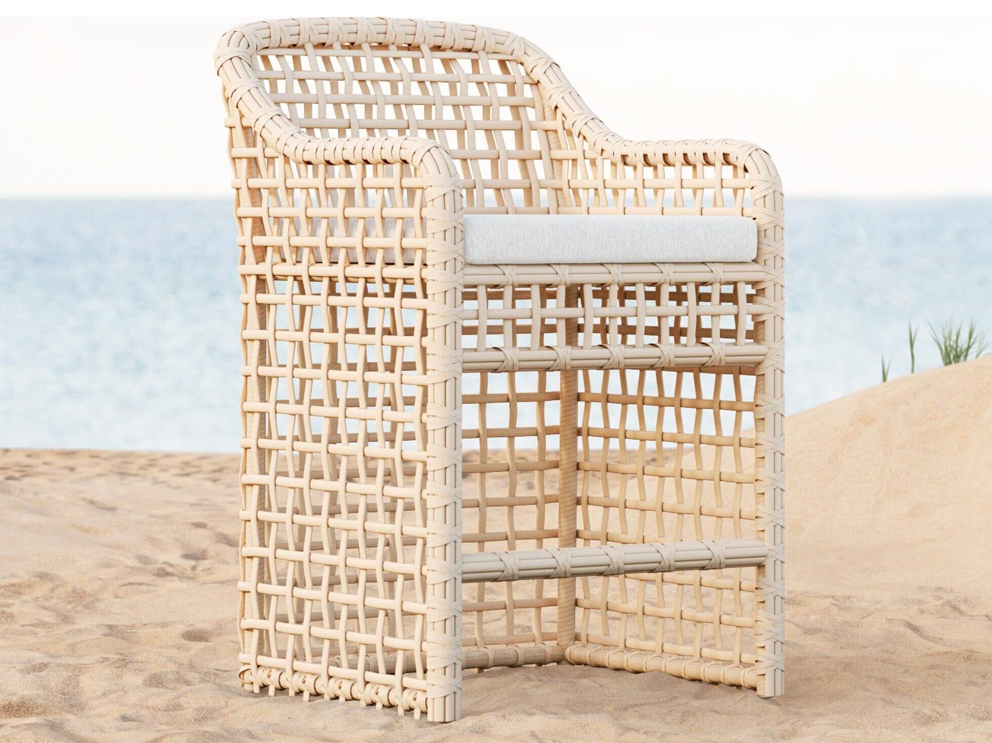 Azzurro Living Kiawah Almond All-Weather Wicker Outdoor Counter Stool with Cloud Cushion