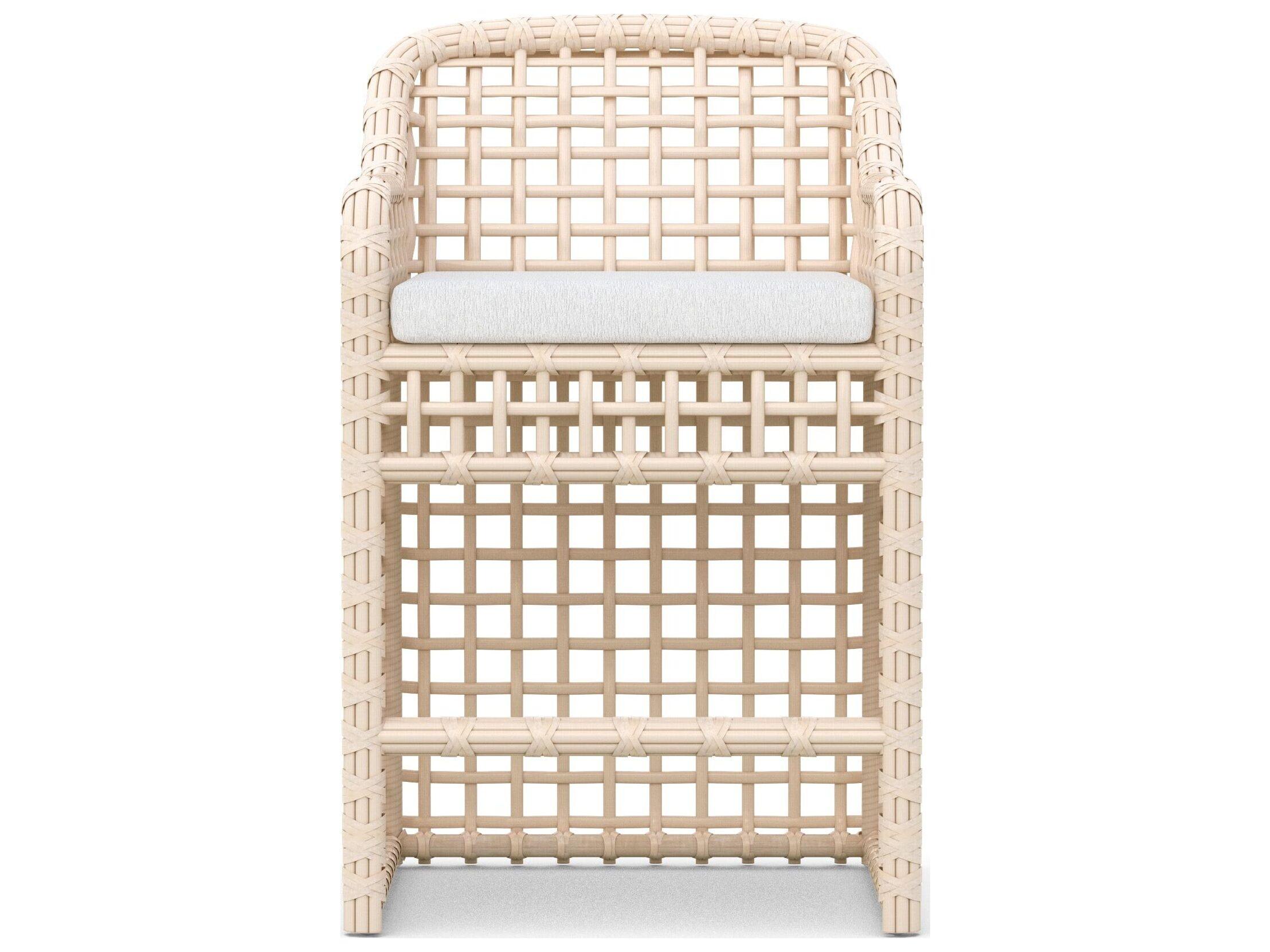 Azzurro Living Kiawah Almond All-Weather Wicker Outdoor Counter Stool with Cloud Cushion