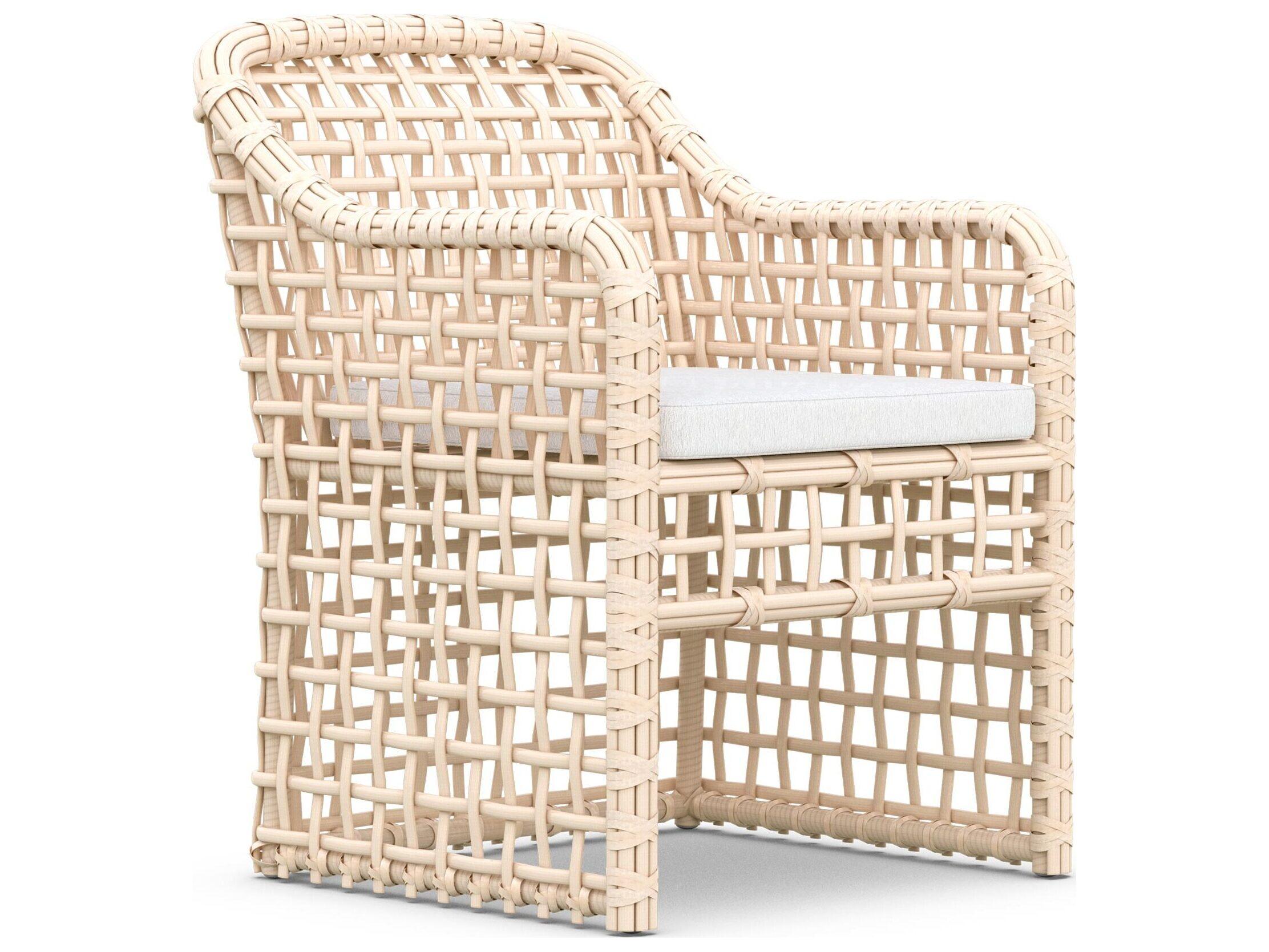 Azzurro Living Kiawah Almond All-Weather Wicker Outdoor Patio Dining Arm Chair with Cloud Cushion