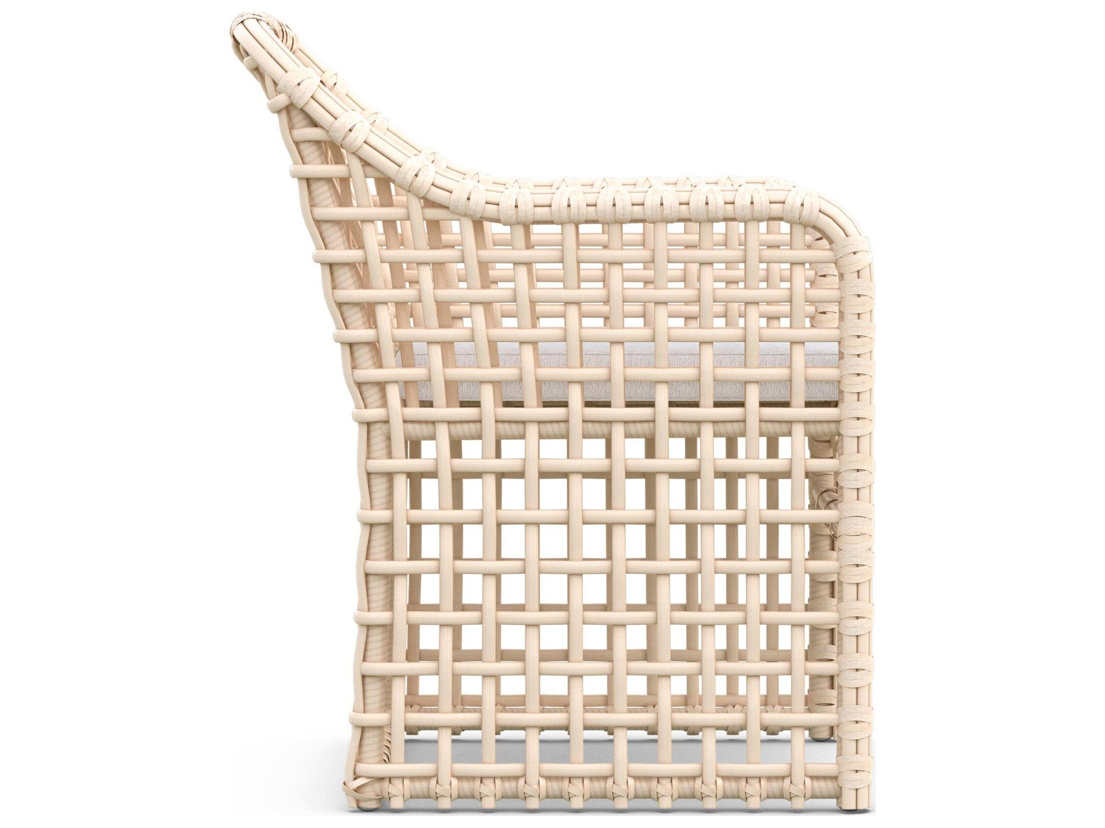 Azzurro Living Kiawah Almond All-Weather Wicker Outdoor Patio Dining Arm Chair with Cloud Cushion