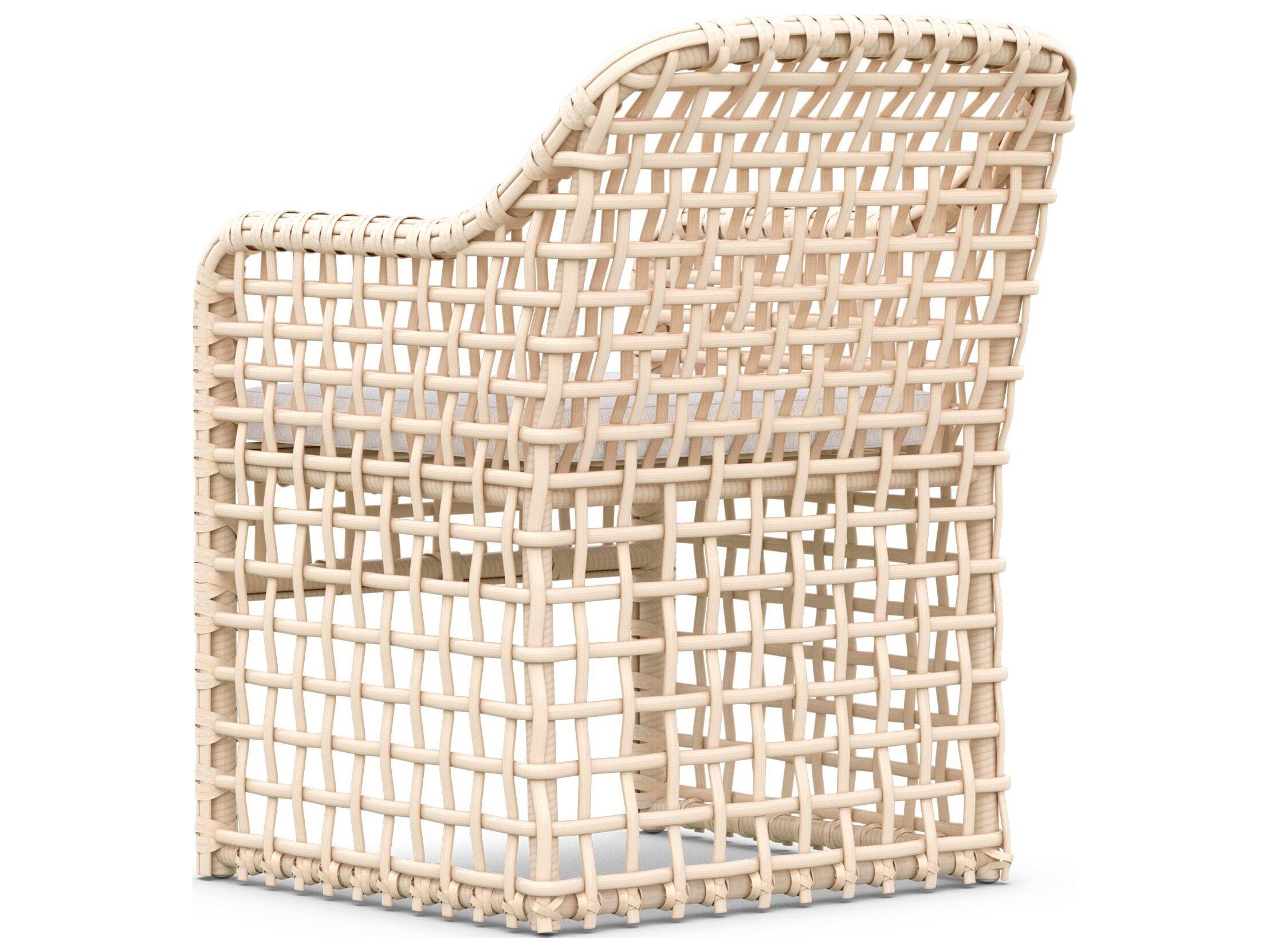 Azzurro Living Kiawah Almond All-Weather Wicker Outdoor Patio Dining Arm Chair with Cloud Cushion
