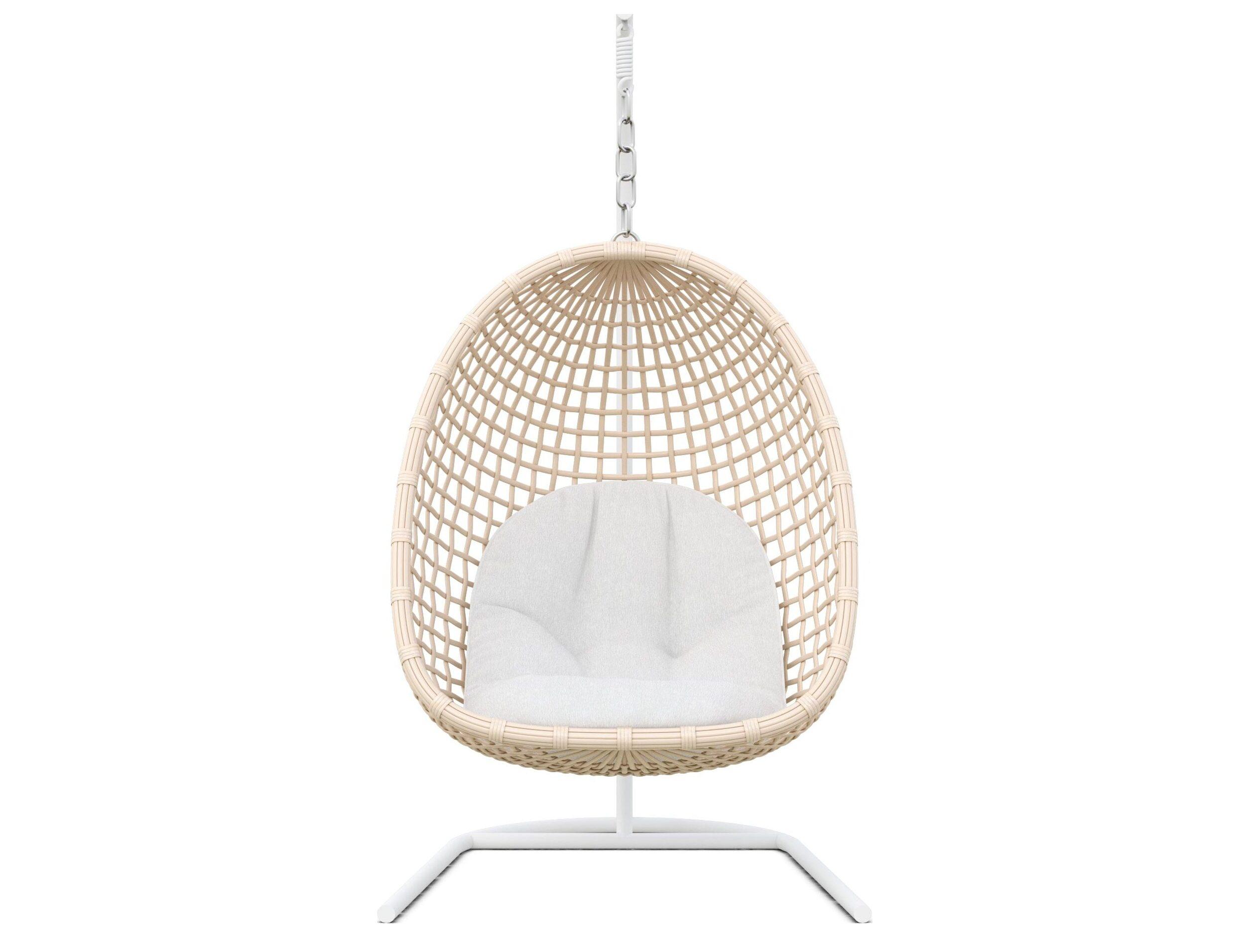 Azzurro Living Kiawah Almond All-Weather Wicker Hanging Chair with Cloud Cushion & Stand