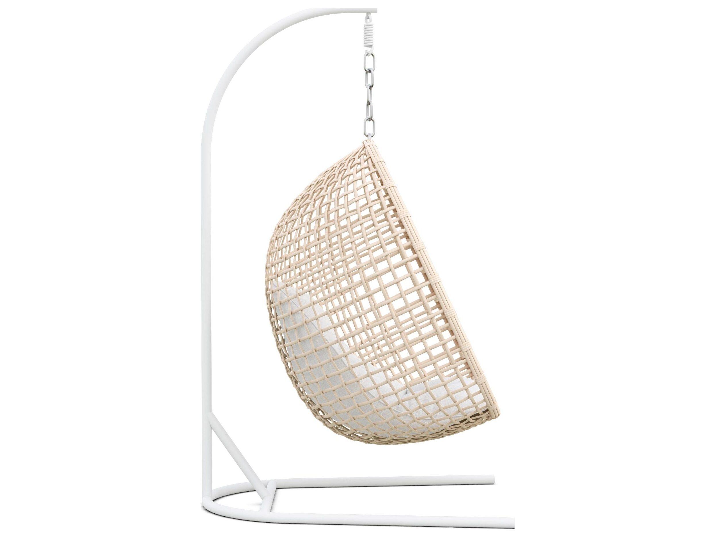 Azzurro Living Kiawah Almond All-Weather Wicker Hanging Chair with Cloud Cushion & Stand