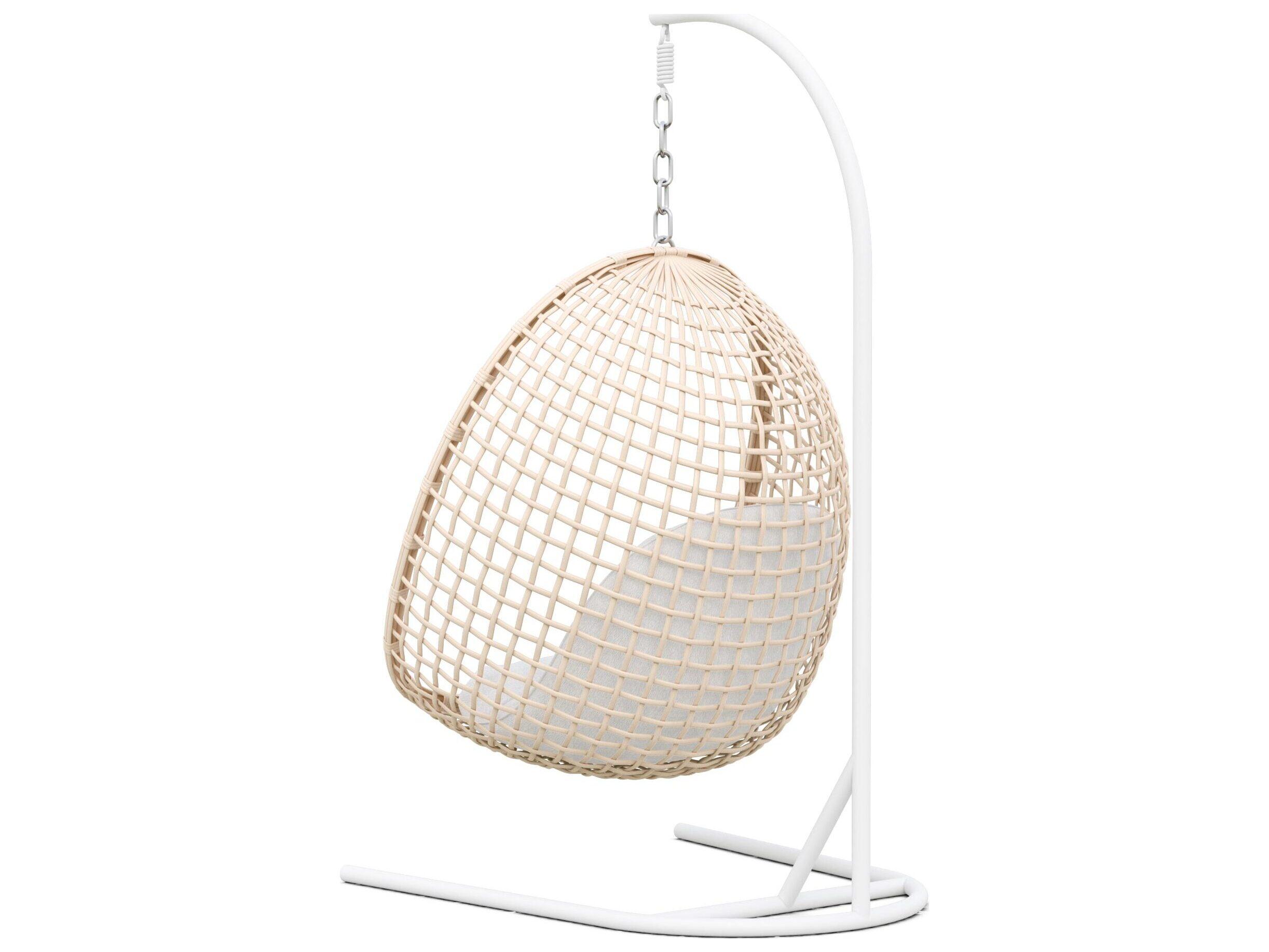 Azzurro Living Kiawah Almond All-Weather Wicker Hanging Chair with Cloud Cushion & Stand