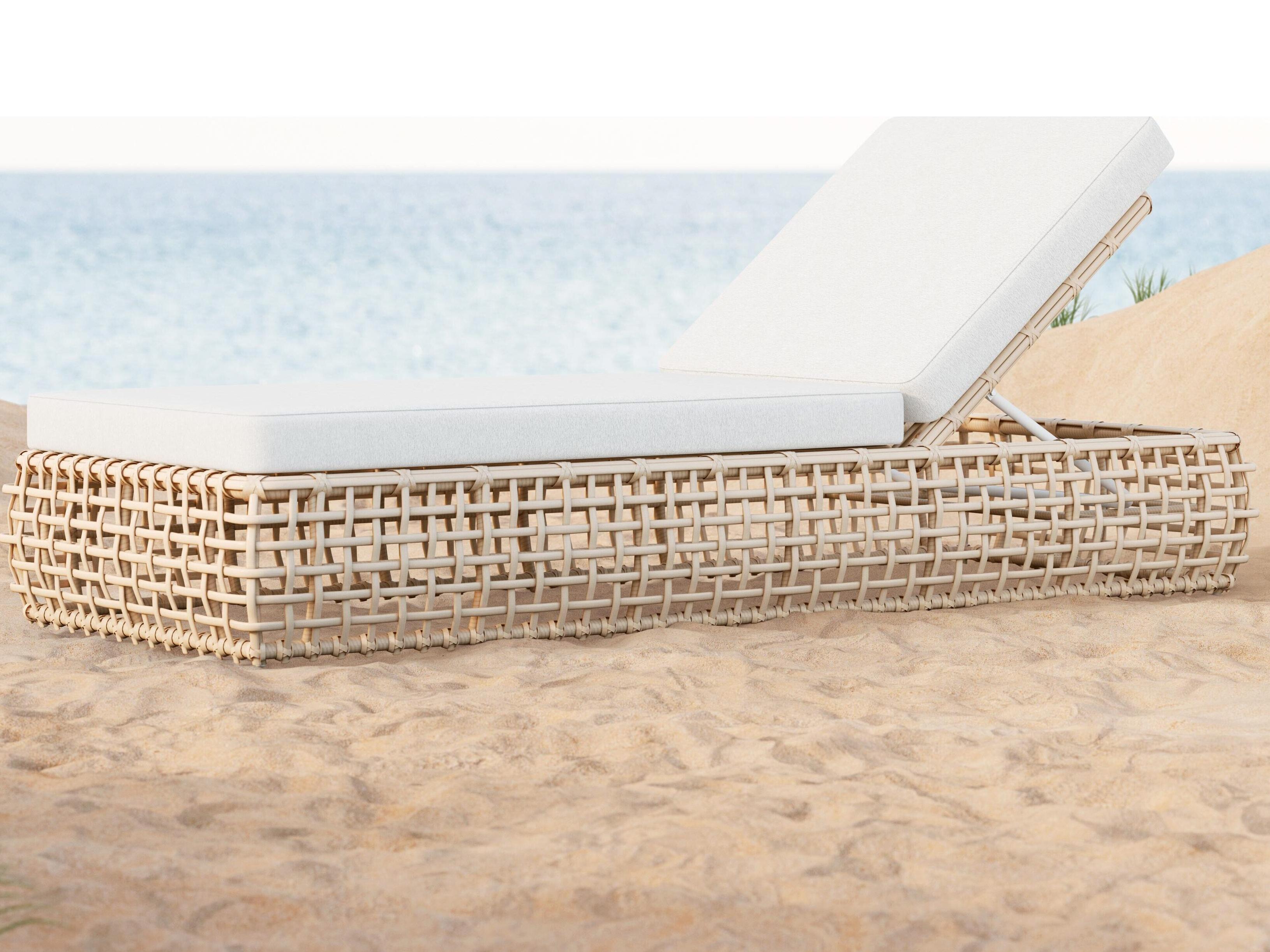 Azzurro Living Kiawah Almond All-Weather Wicker Outdoor Patio Chaise Lounge with Cloud Cushion