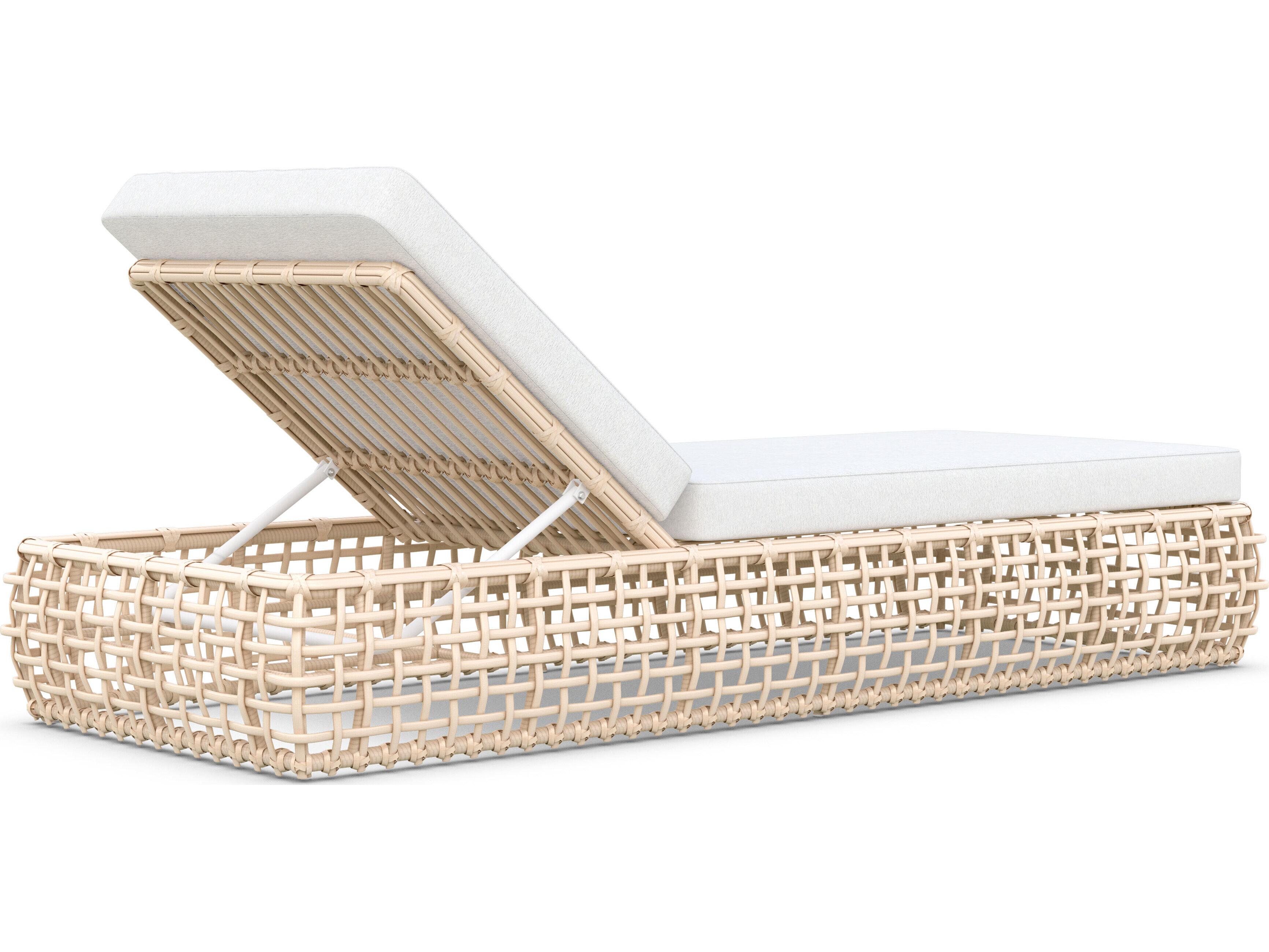 Azzurro Living Kiawah Almond All-Weather Wicker Outdoor Patio Chaise Lounge with Cloud Cushion