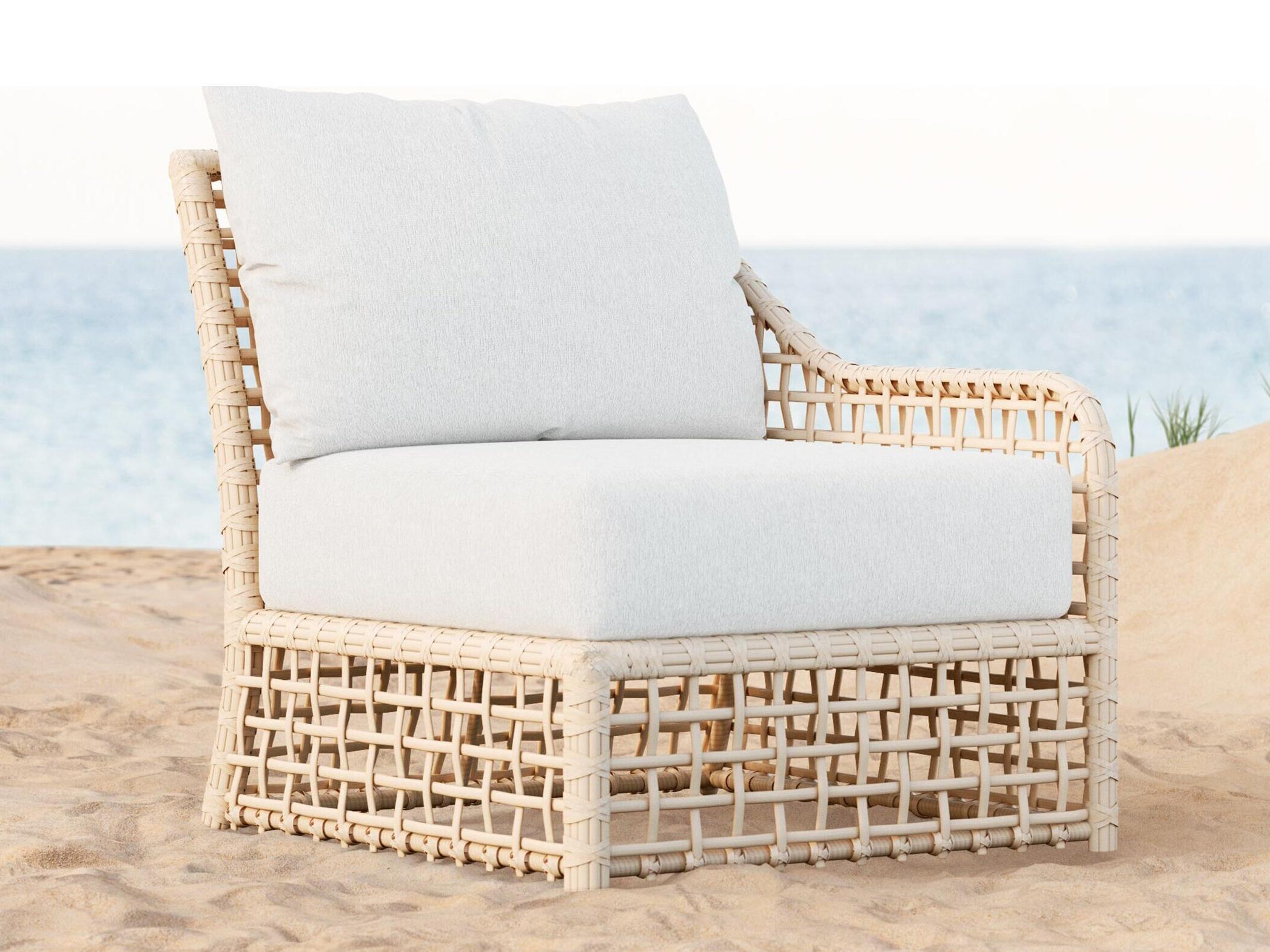 Azzurro Living Kiawah Almond All-Weather Wicker Left Arm Patio Lounge Chair with Cloud Cushion