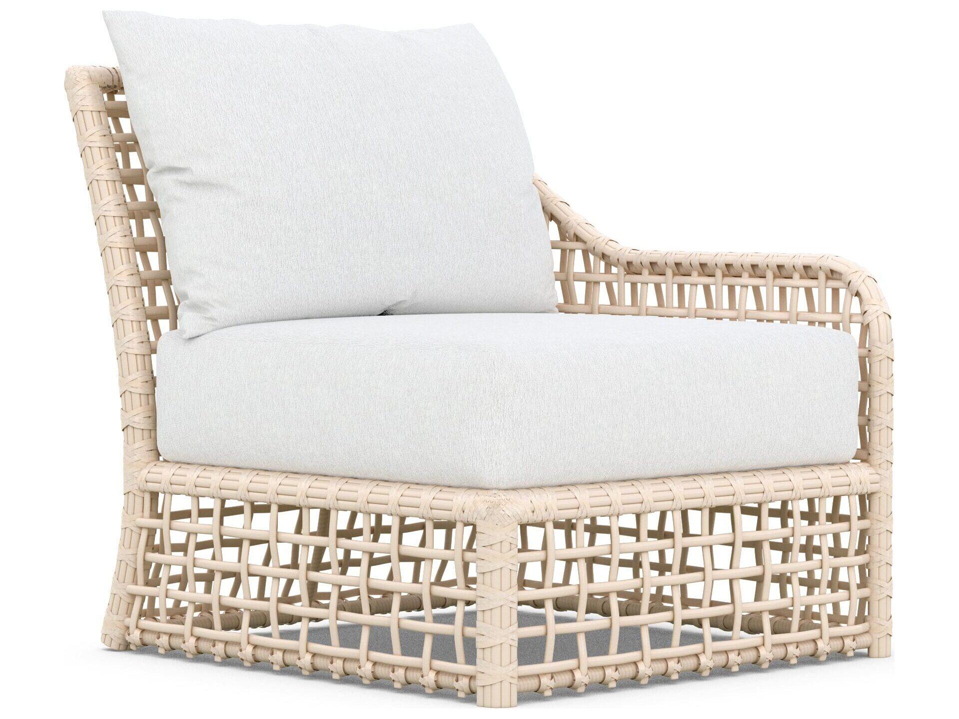 Azzurro Living Kiawah Almond All-Weather Wicker Left Arm Patio Lounge Chair with Cloud Cushion