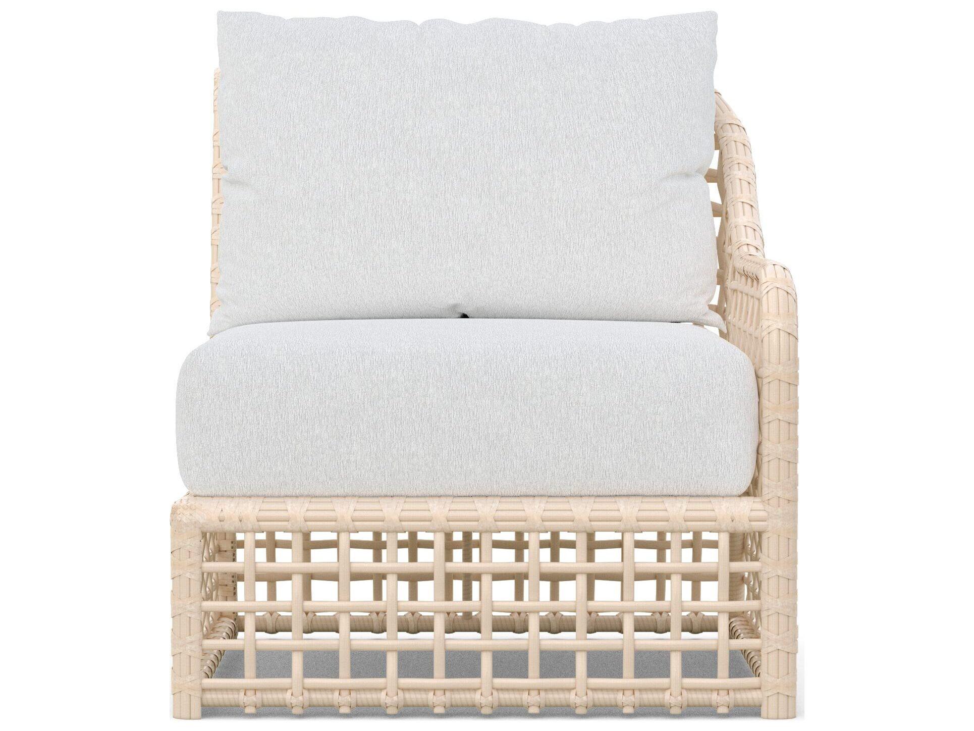 Azzurro Living Kiawah Almond All-Weather Wicker Left Arm Patio Lounge Chair with Cloud Cushion