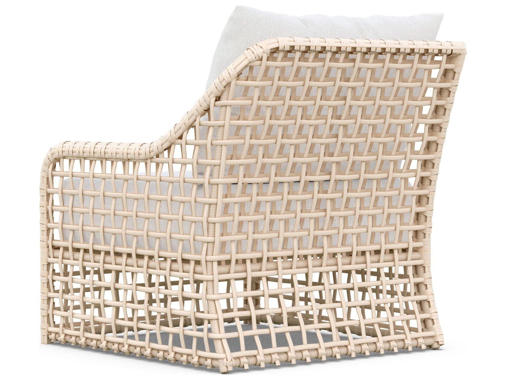 Azzurro Living Kiawah Almond All-Weather Wicker Left Arm Patio Lounge Chair with Cloud Cushion